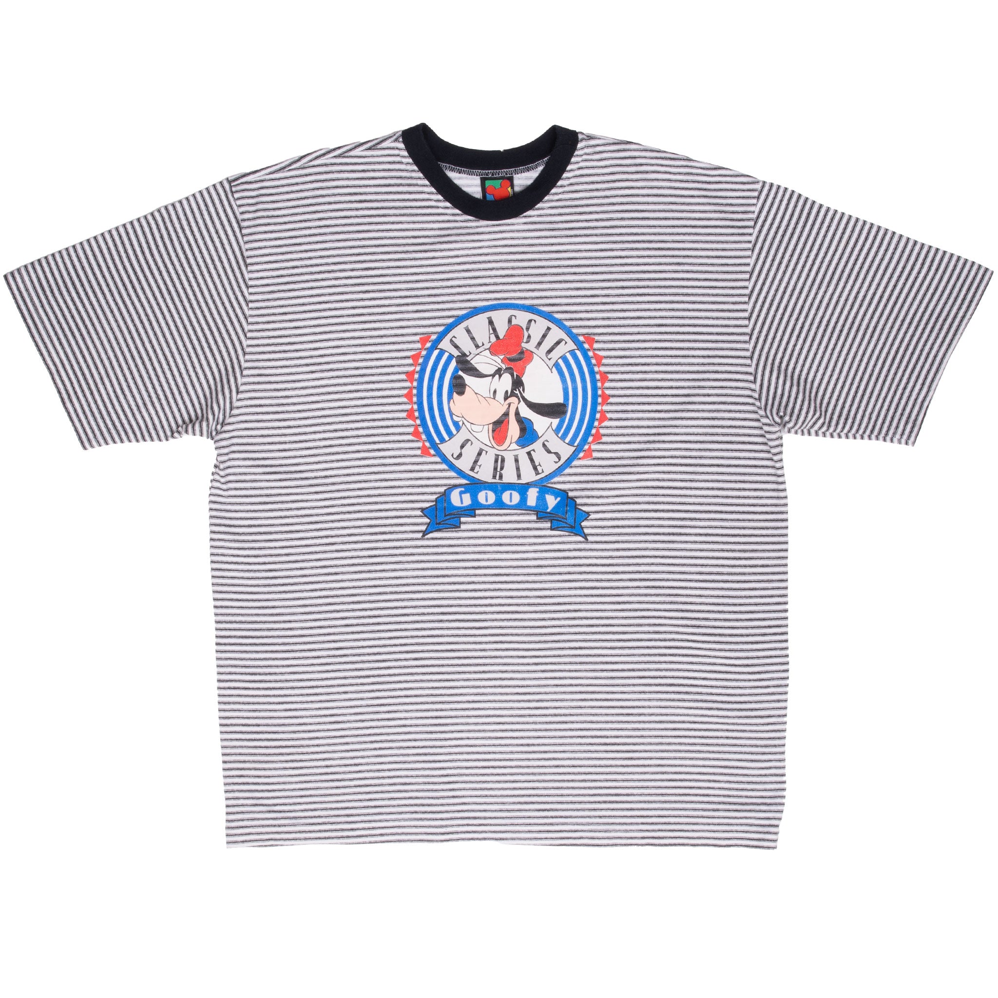 Vintage Disney Mickey Mouse Goofy Striped Tee Shirt 1990S Size Large Made In Usa