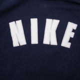 Vintage Navy Blue Nike Center Swoosh Hoodie With Back Spell out Nike 1990S Size Large Made In USA Travis Scott