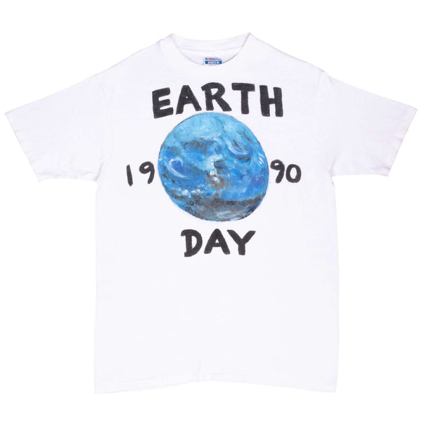 Vintage Earth Day 1990 Hand Painted Tee Shirt Size Medium Made In Usa With Single Stitch Sleeves