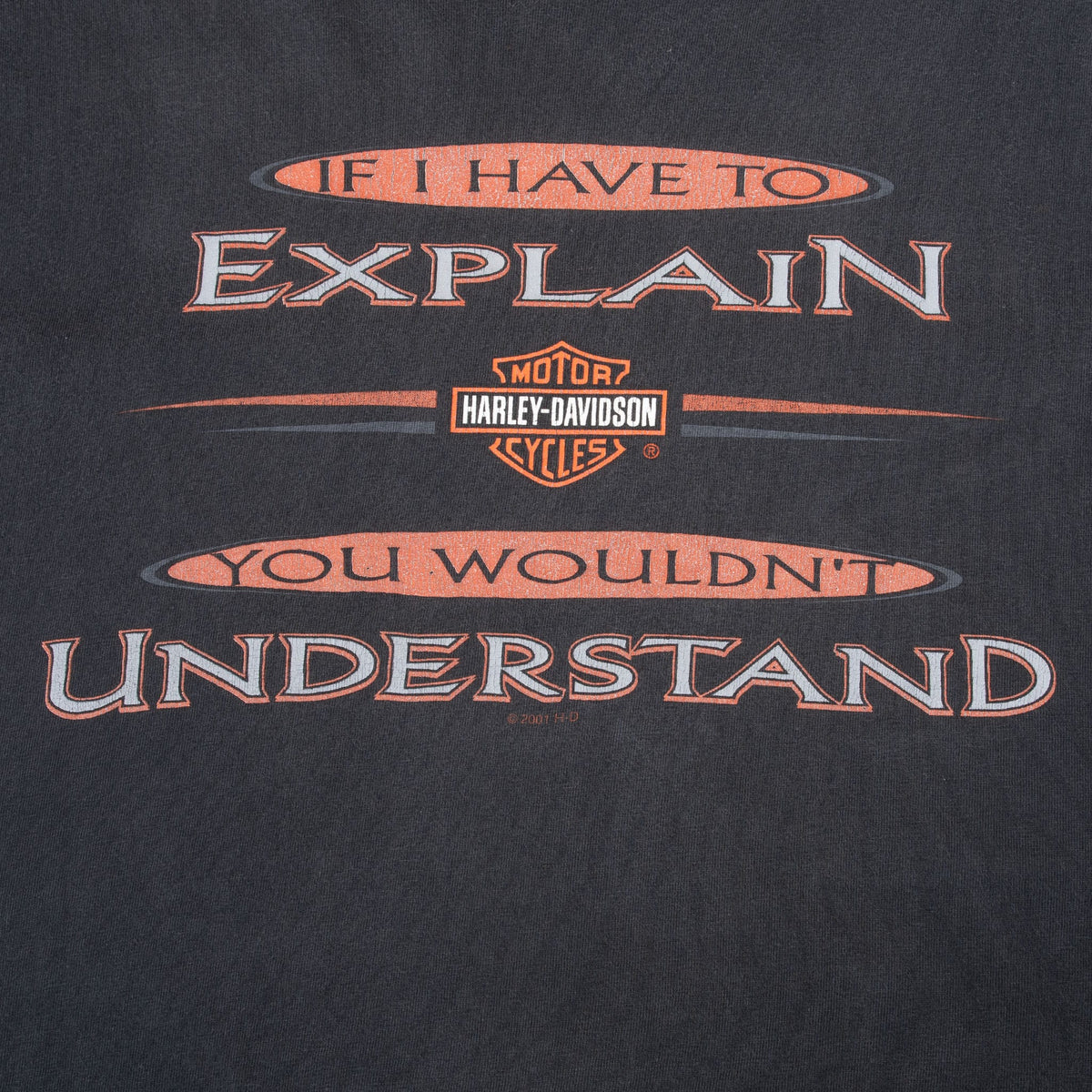 Front print detail with Harley-Davidson logo and If I have to explain slogan