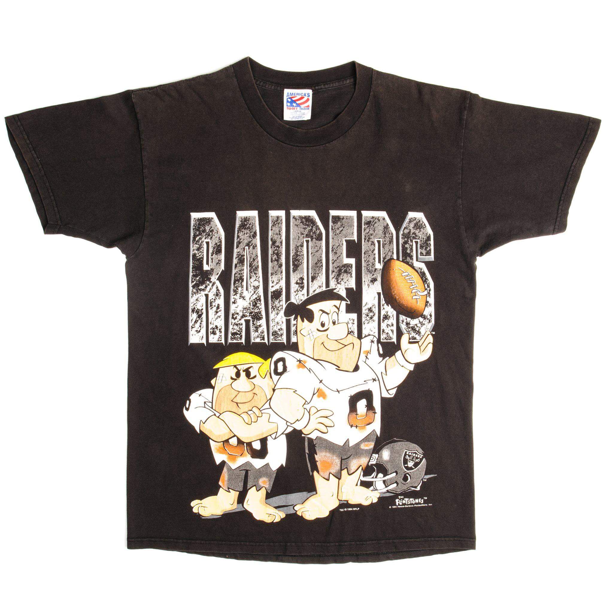 Vintage NFL The Flintstones Los Angeles Raiders America's Sport Team Tee Shirt 1994 Size Medium Made In USA.