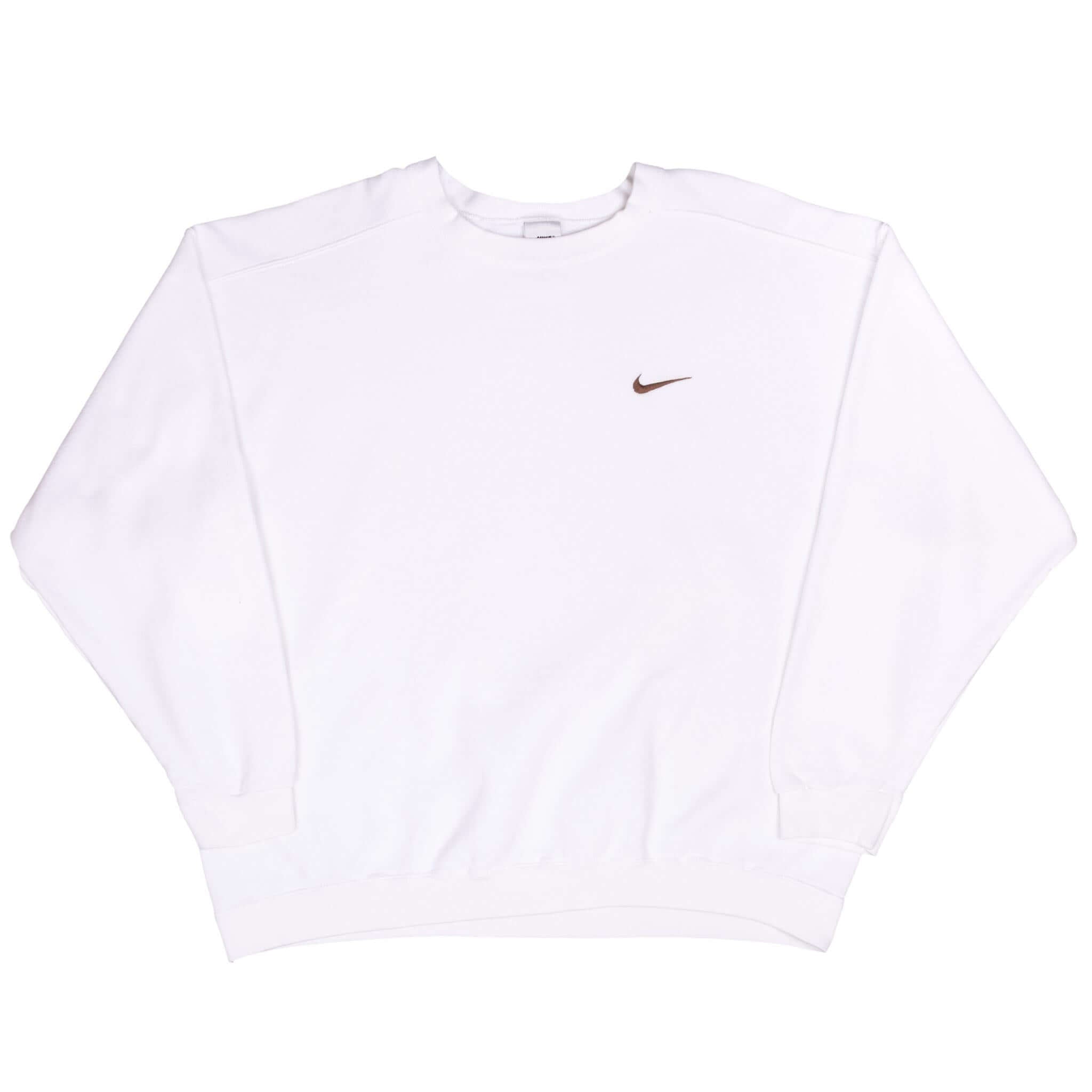 Vintage Nike Classic Swoosh White Sweatshirt 1990S XL Made In Usa