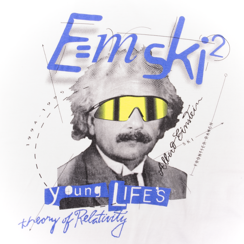 Vintage Albert Einstein E=Mski2 Young Life's Tee Shirt 1995 Size XL Made In USA With Single Stitch Sleeves