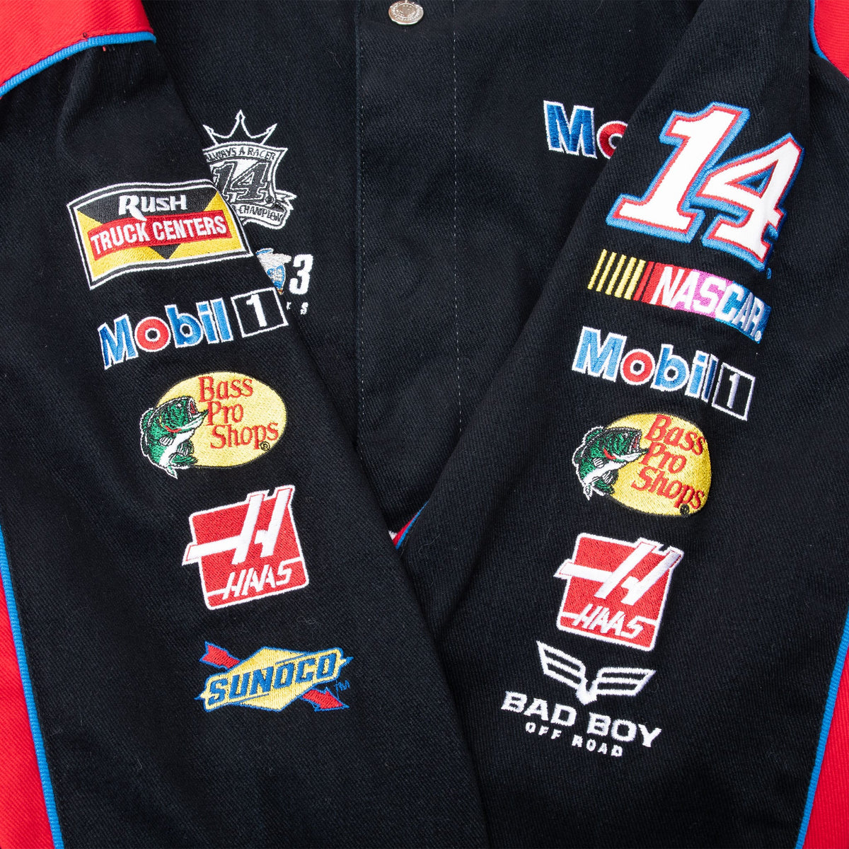 Sleeve embroidery detail with Tony Stewart number 14 and NASCAR sponsor logos