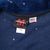 Mazmania neck label, Large size tag and Made in USA label inside navy fleece jacket