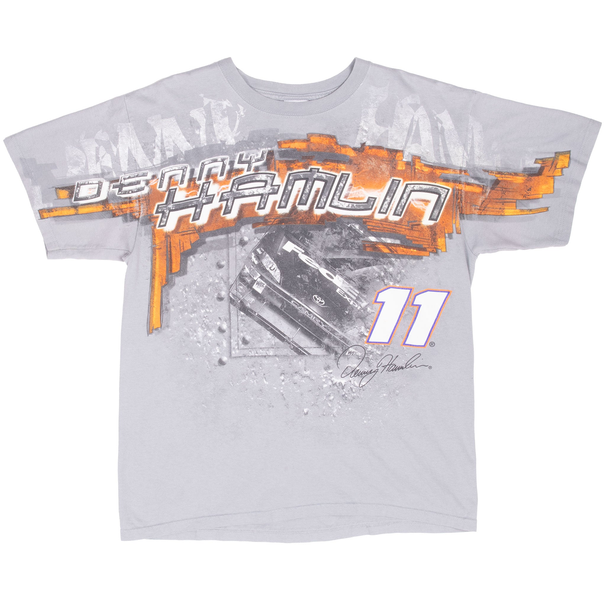 Vintage Nascar Denny Hamlin All Over Print 2000S Racing Tee Shirt Size Large