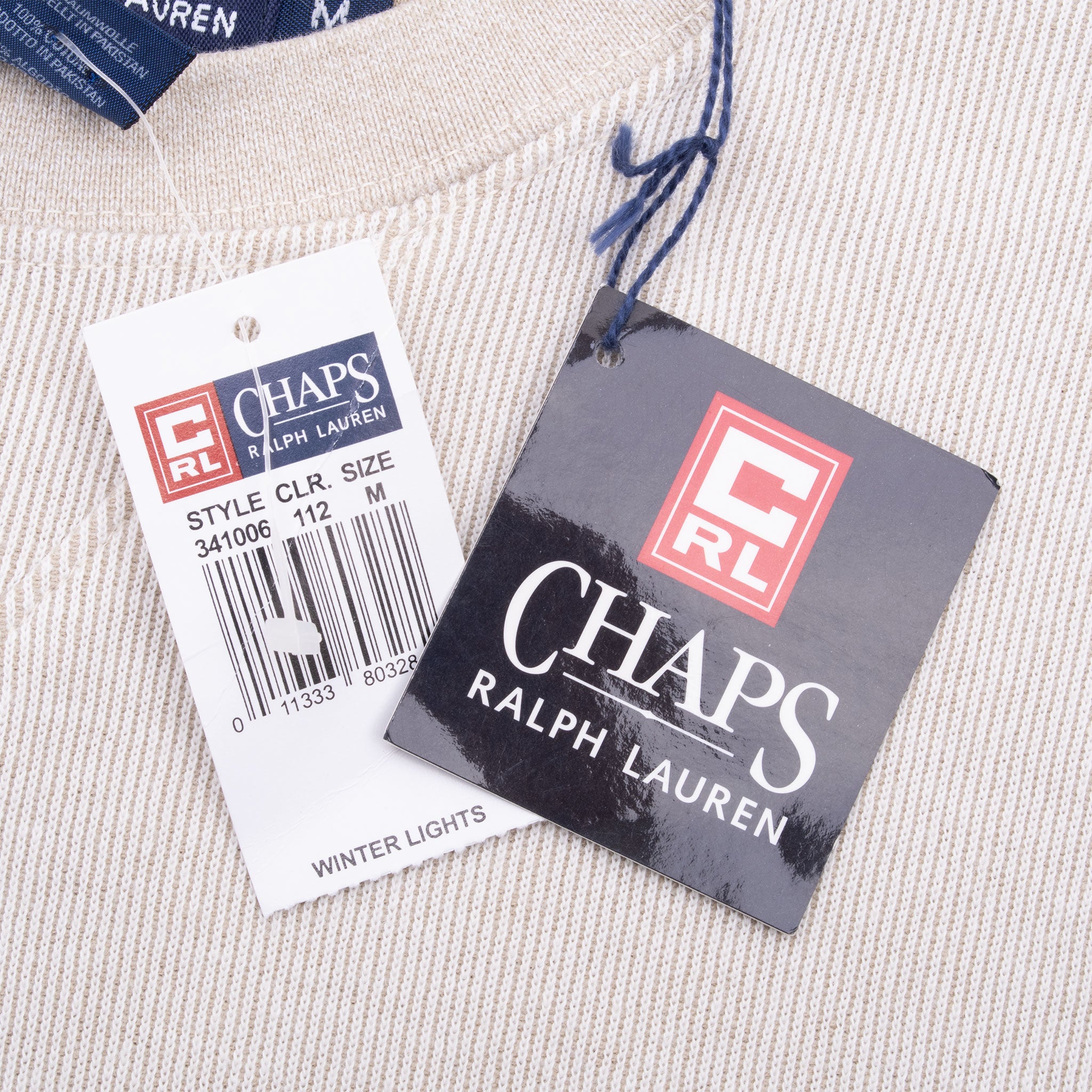 Vintage Chaps Ralph Lauren Ivory Winter Lights Long Sleeve Tee Shirt 1990S Size Medium Deadstock