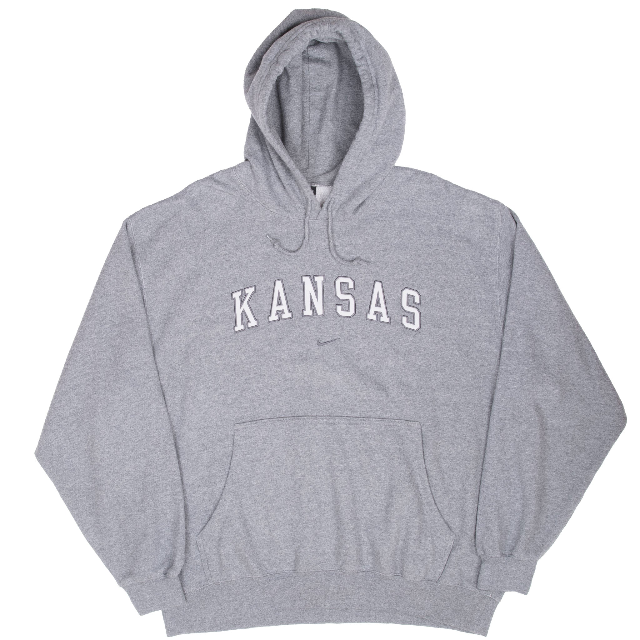 Vintage Nike Kansas Center Swoosh Grey Hoodie Sweatshirt 1990S Size XL