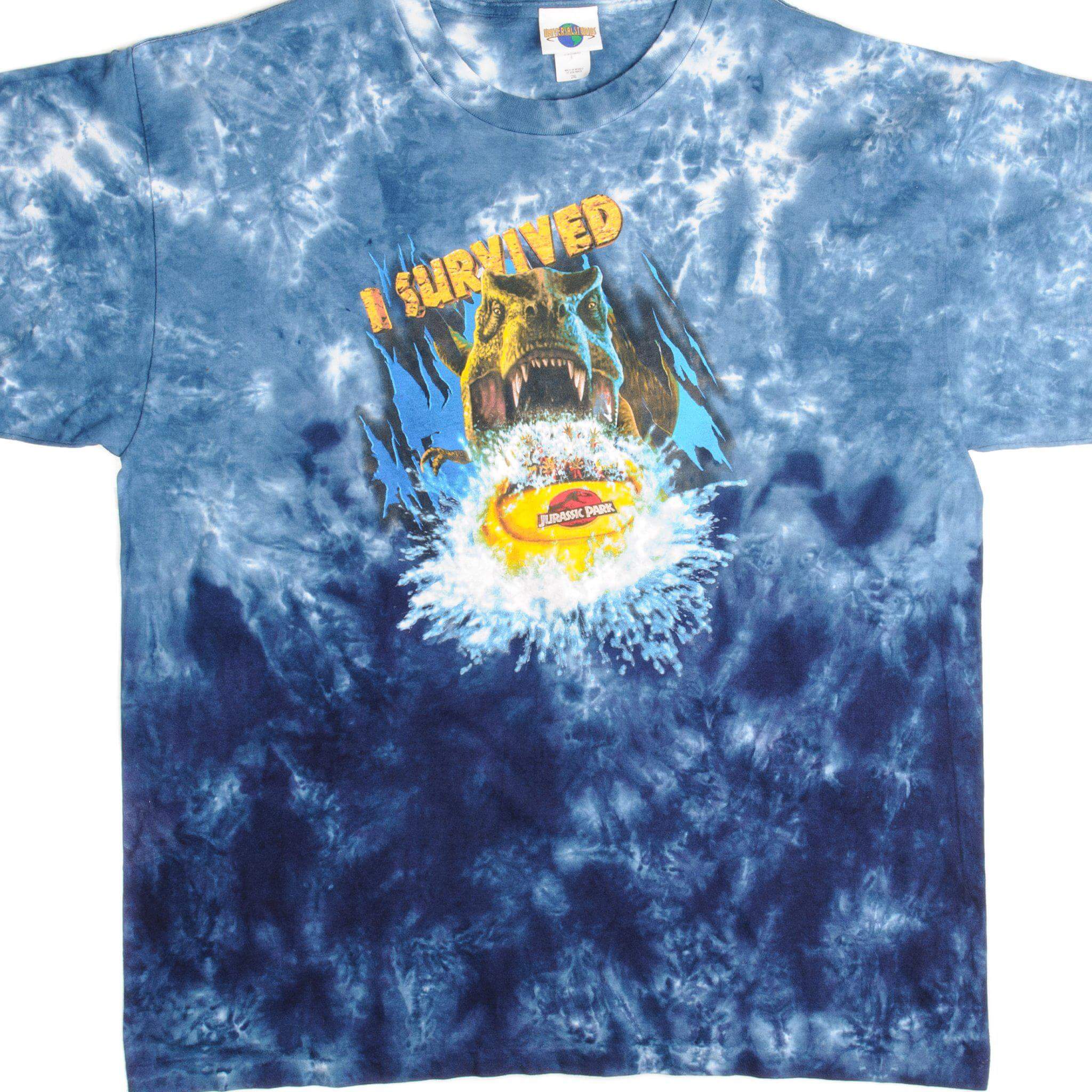 VINTAGE TIE DYE UNIVERSAL STUDIOS JURASSIC PARK TEE SHIRT 1996 SIZE 2XL