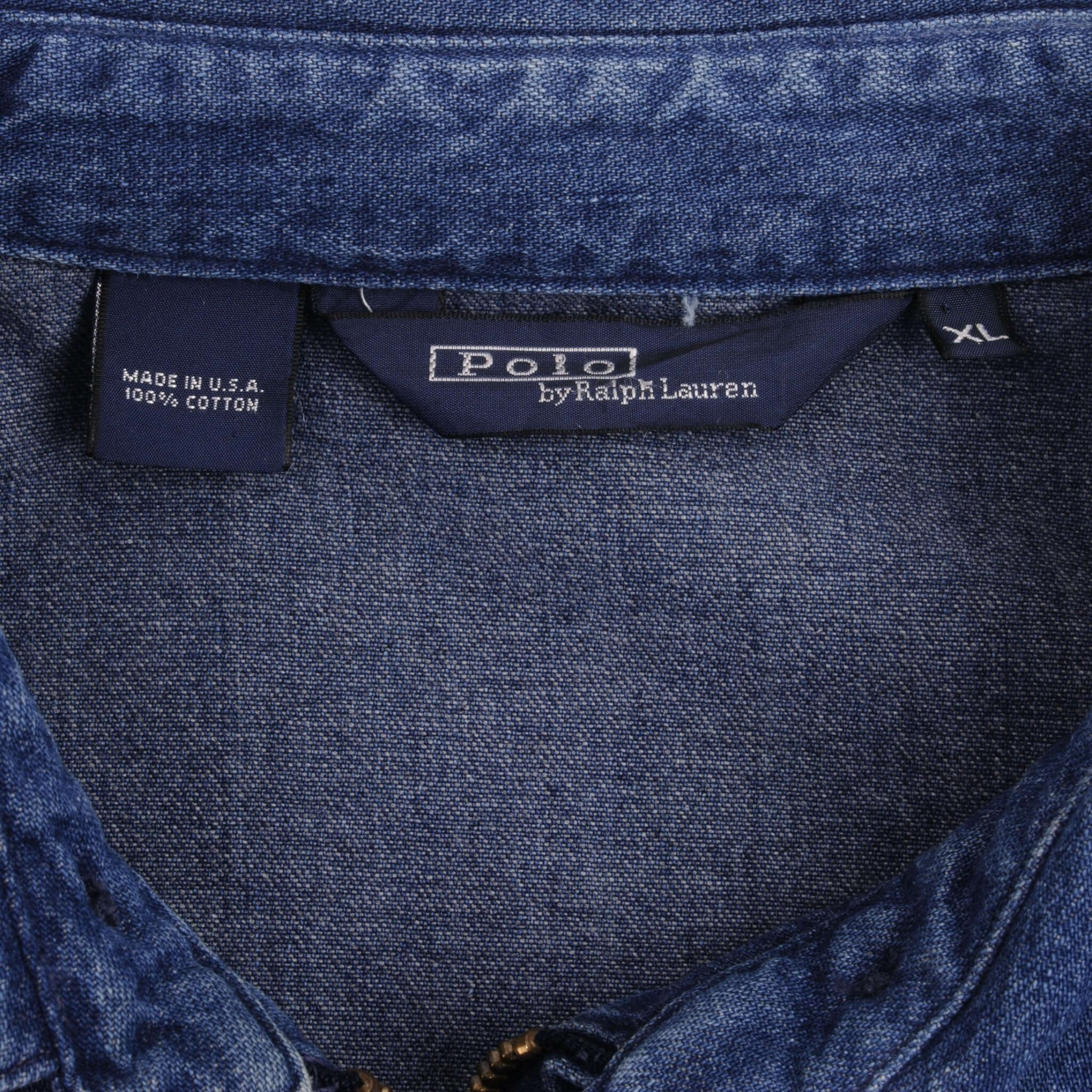 Vintage Polo Ralph Lauren Denim Harrington Jacket Size XL Made In Usa