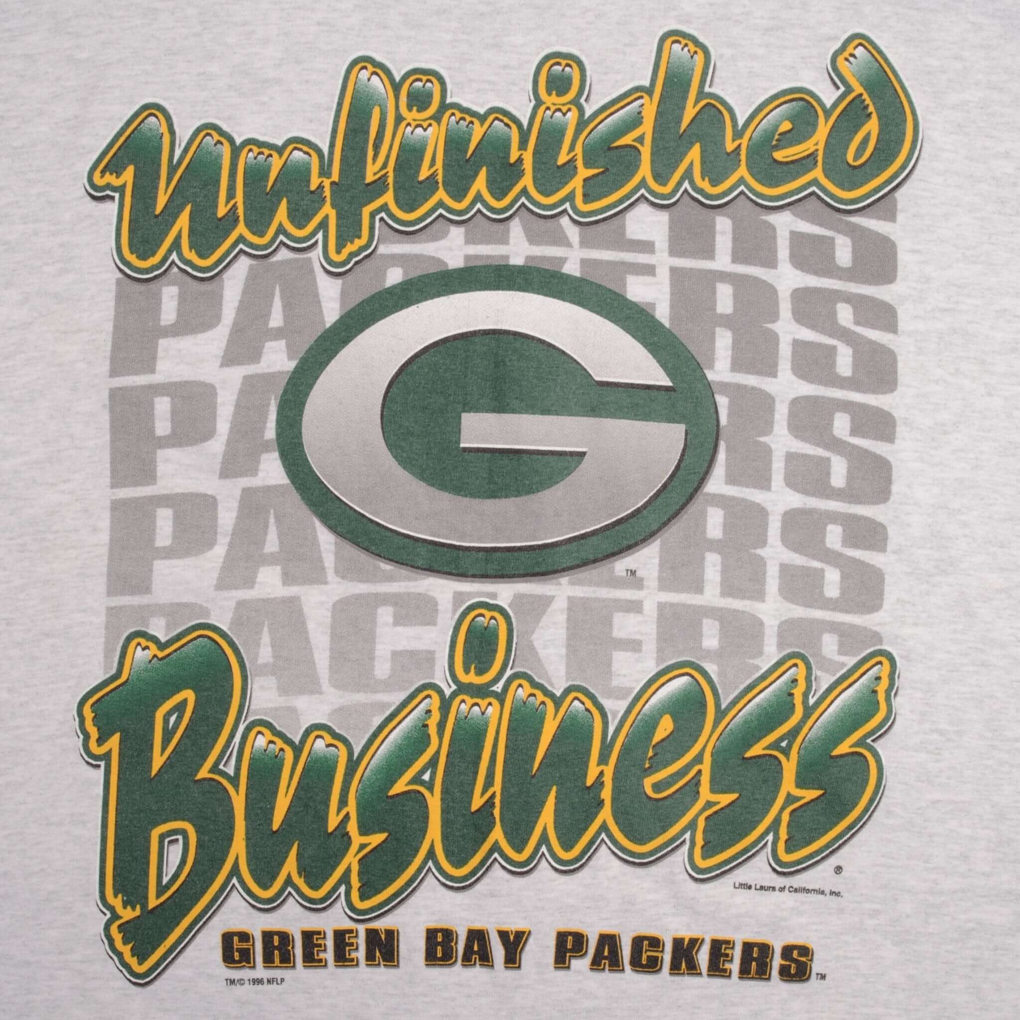 Vintage Nfl Green Bay Packers Unfinished Business 1996 Tee Shirt Size XL Made In USA With Single Stitch Sleeves