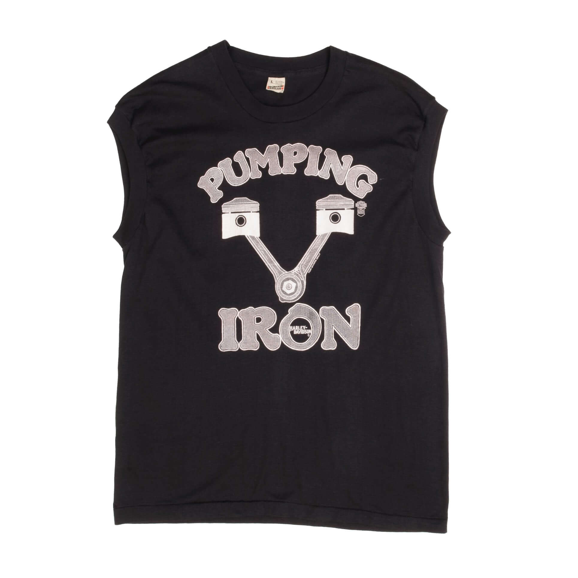 Vintage Harley Davidson Pumping Iron Tank Top Tee Shirt 1986 Size Large Made In USA 80s