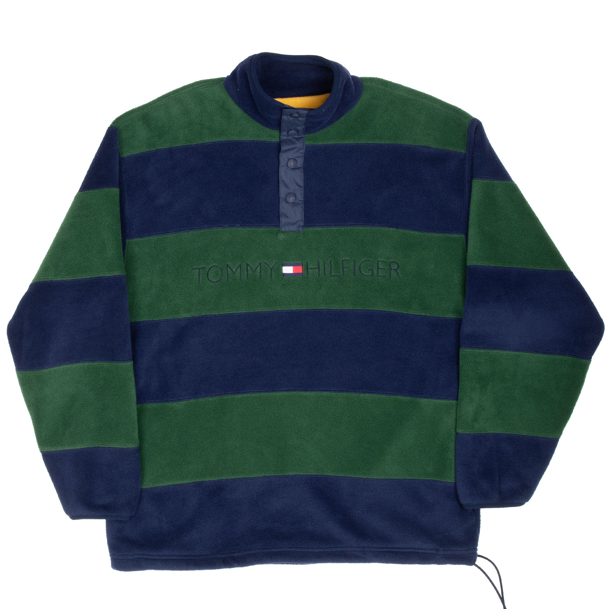 Vintage Tommy Hilfiger Blue Green Stripes Pullover Fleece Jacket 1990S Size Medium
