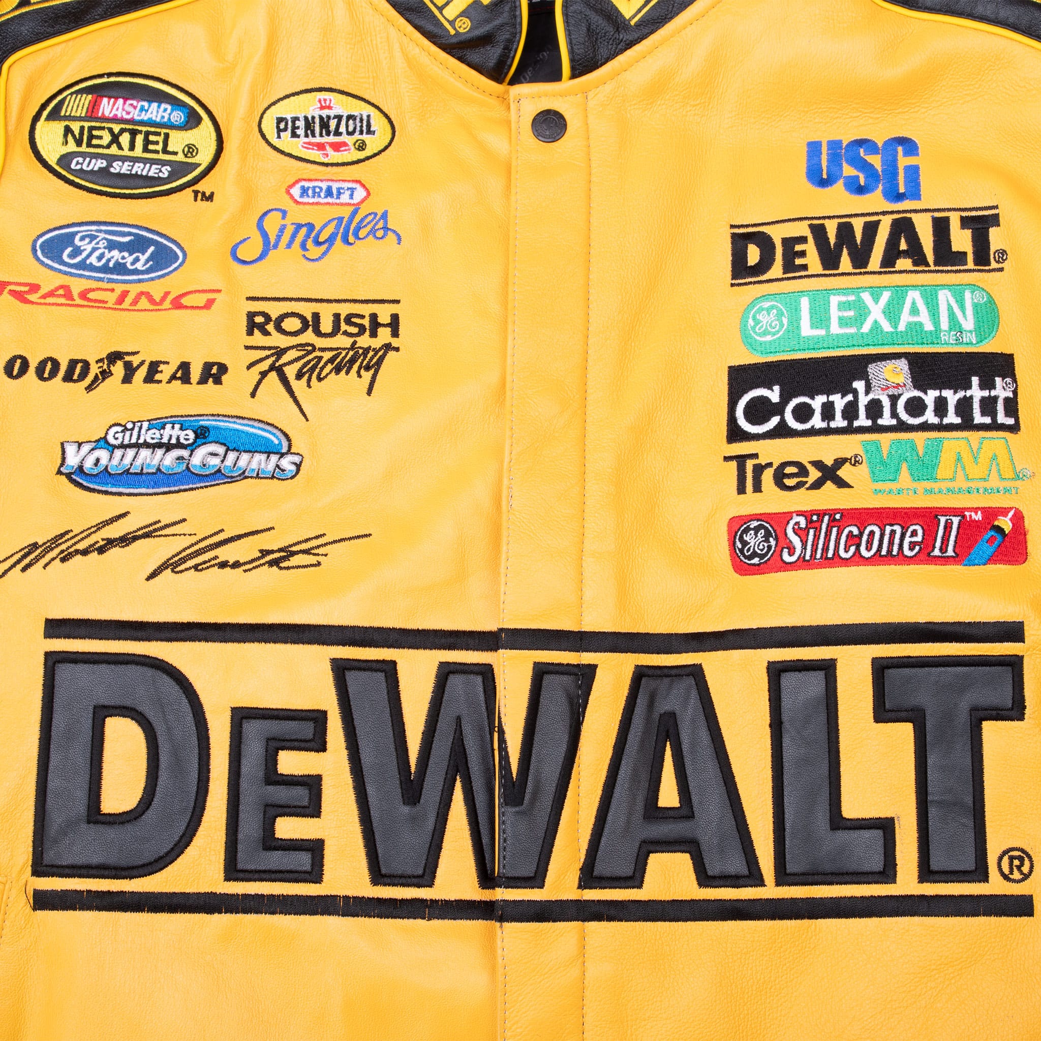 VINTAGE NASCAR MATT KENSETH DEWALT JEFF HAMILTON LEATHER JACKET 2000S SIZE XL
