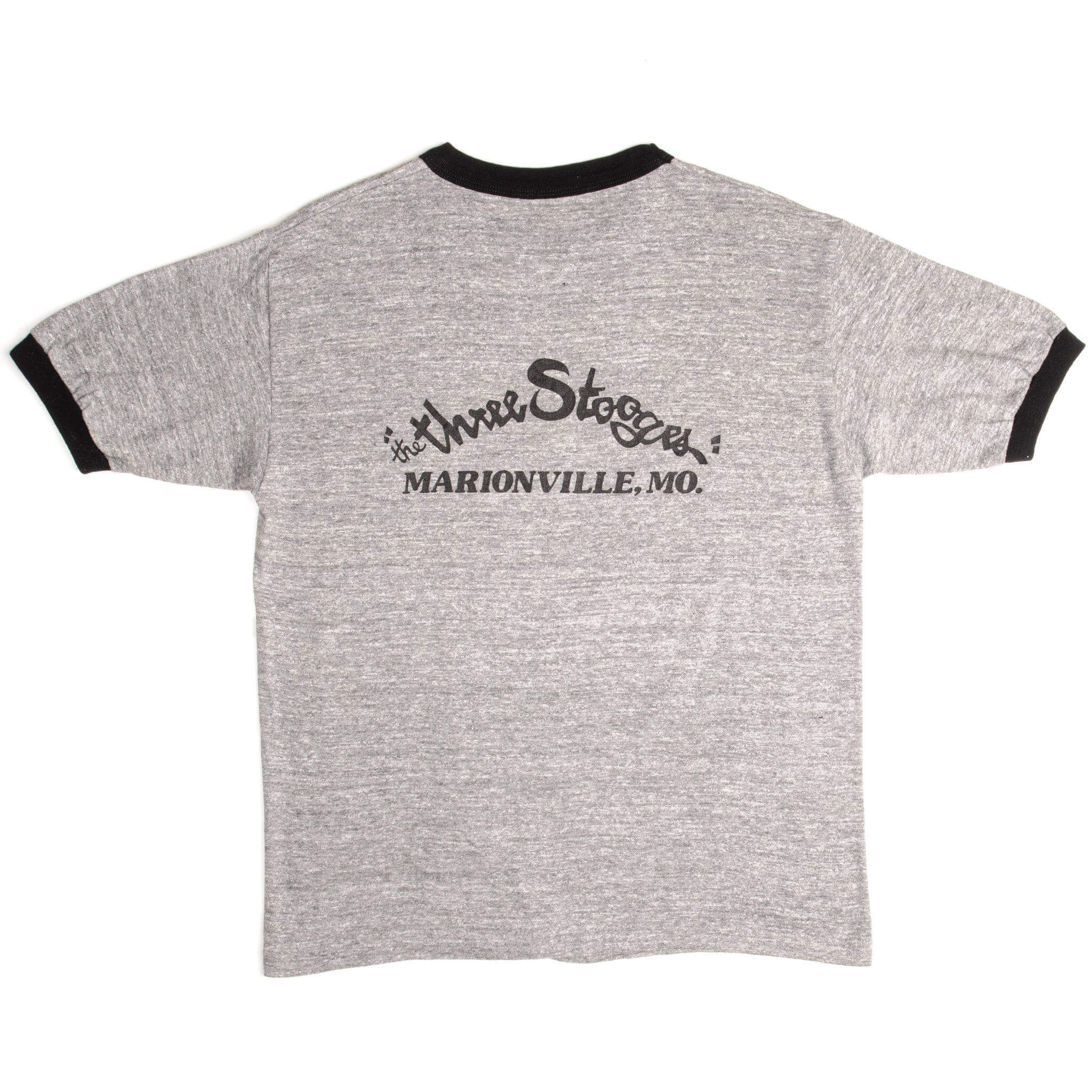 Vintage Jenkins Ford The Three Stooges Marionville, MO Tee Shirt 1980s Size Medium Made In USA With Single Stitch Sleeves.