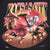 Close-up of front Kansas City Chiefs player bursting through a football print