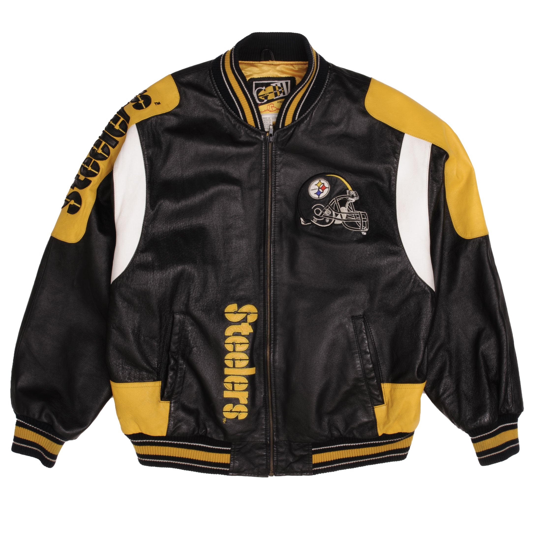 Vintage NFL Pittsburg Steelers Carl Banks Leather Jacket 1990s Size Large