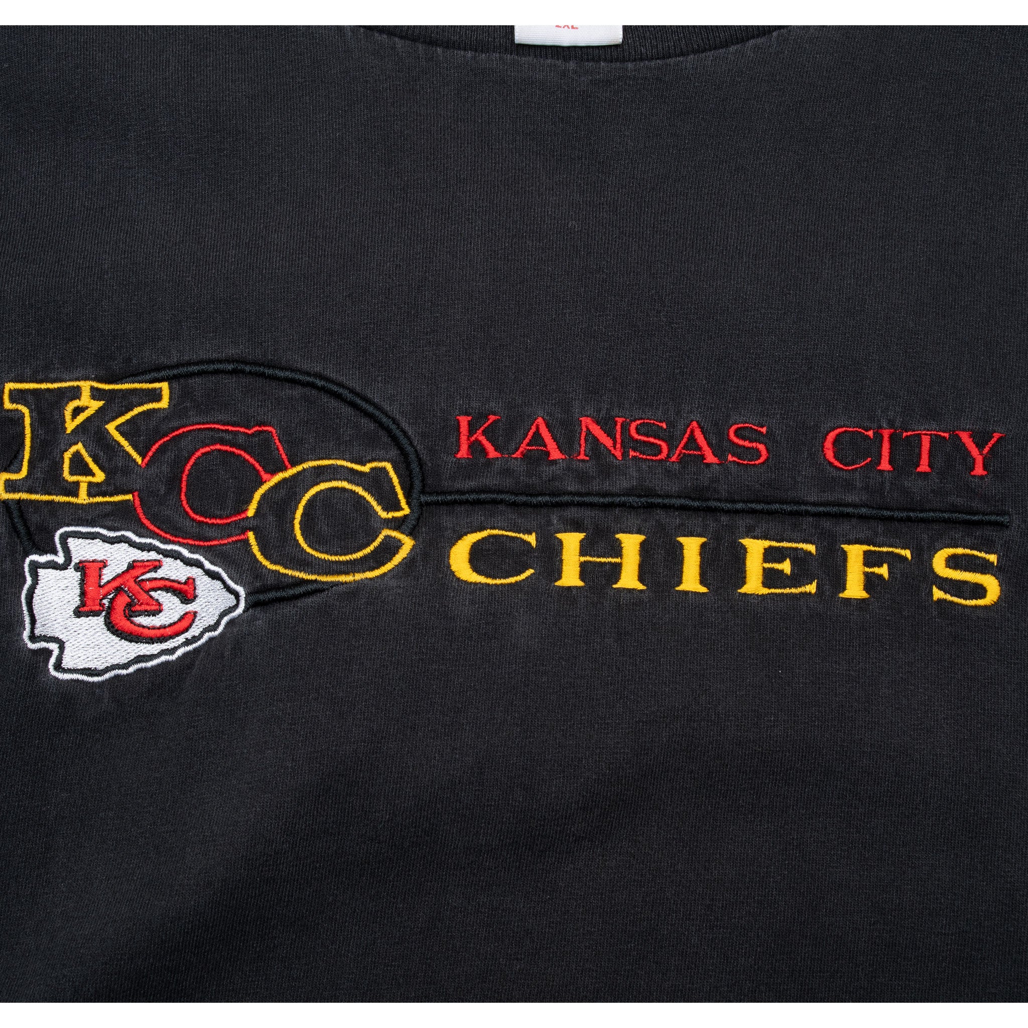 Vintage Nfl Kansas City Chiefs Embroidered Black Tee Shirt 1990S Size 2Xl