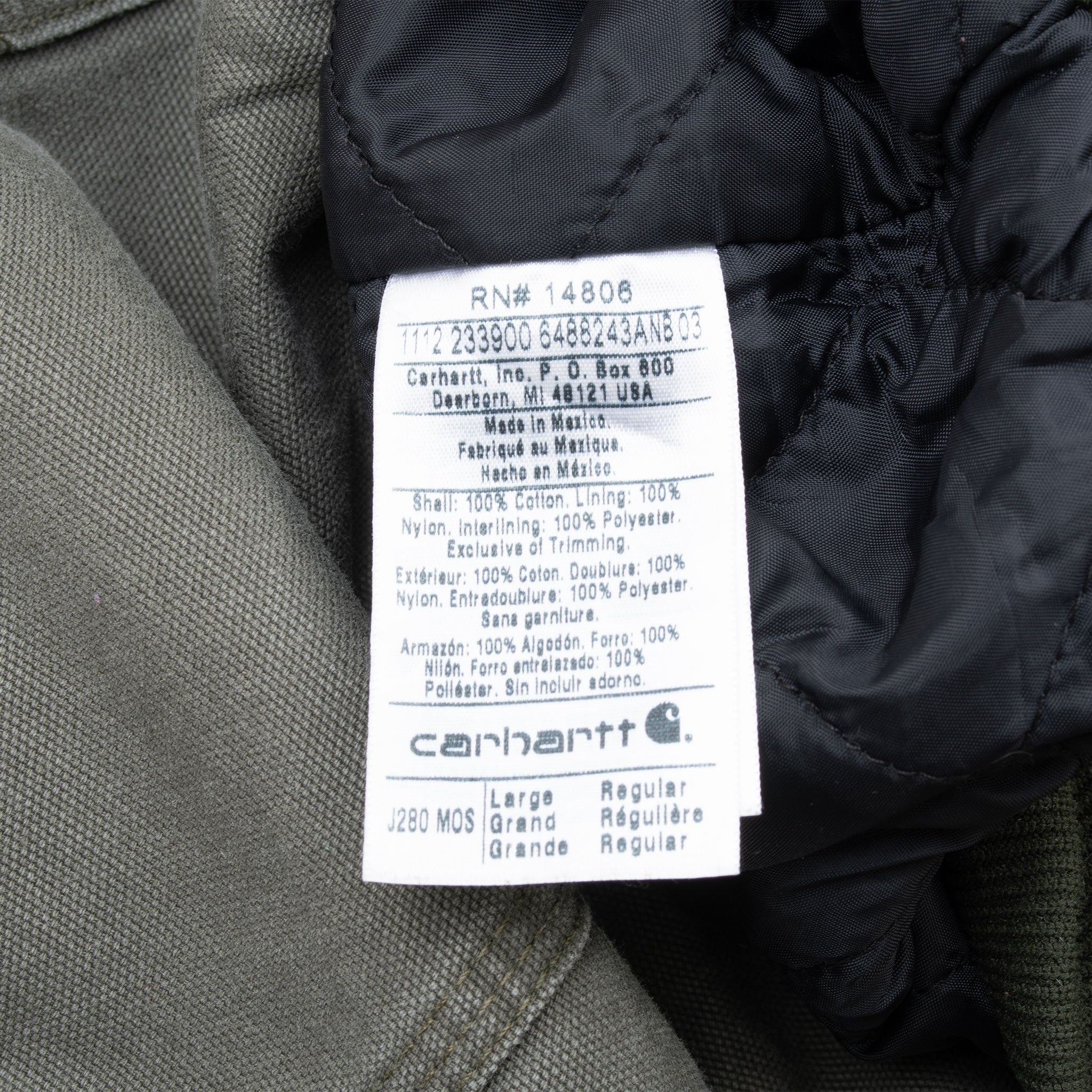 VINTAGE CARHARTT GREEN HOODED ACTIVE JACKET 2012 J280MOS SIZE LARGE