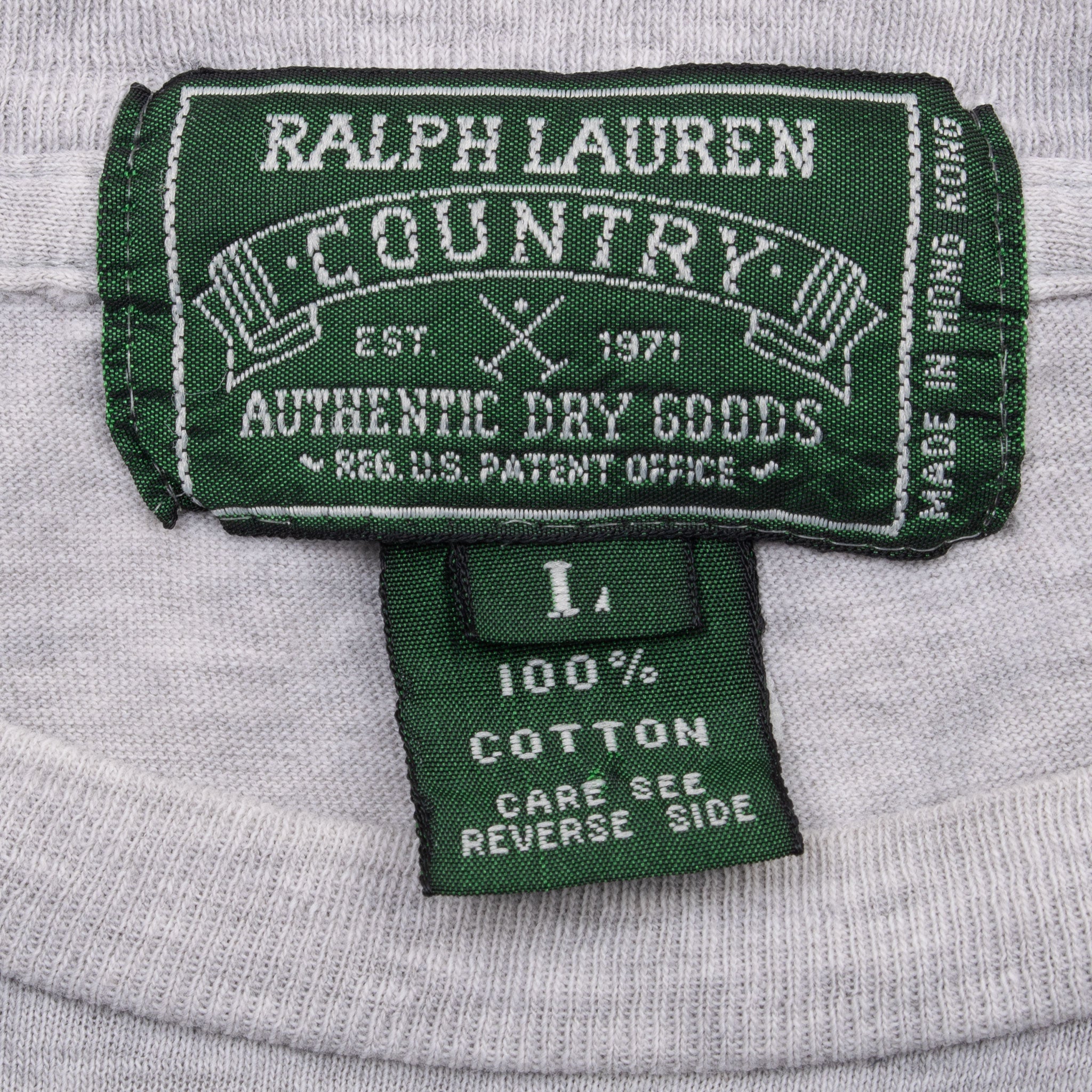 Vintage Ralph Lauren Mallard Rolled Oats Grey Tee Shirt 1990S Size Large With Single Stitch Sleeves