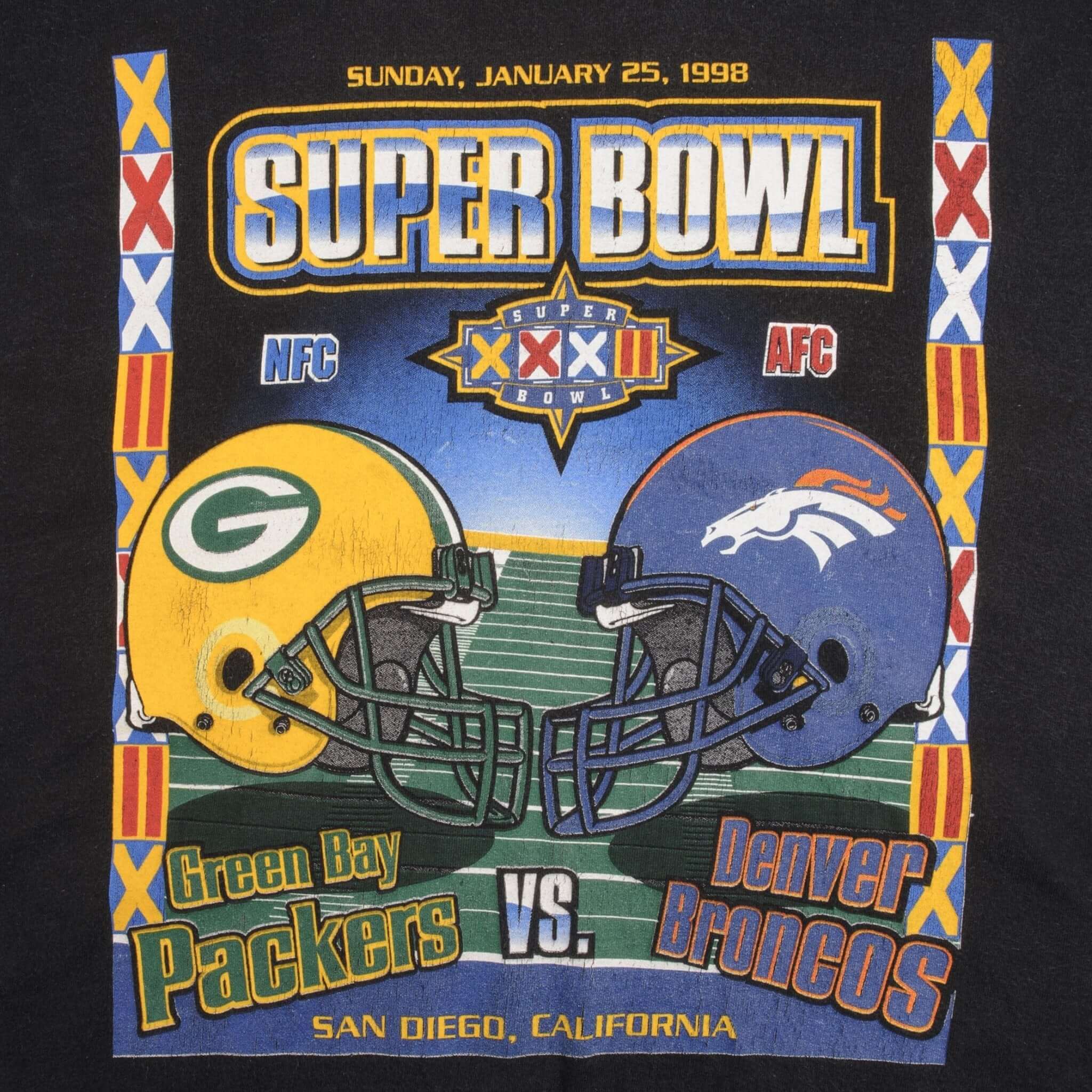 Vintage NFL Green Bay Packers VS Denver Broncos Super Bowl XXXII 1998 Tee Shirt Size Medium