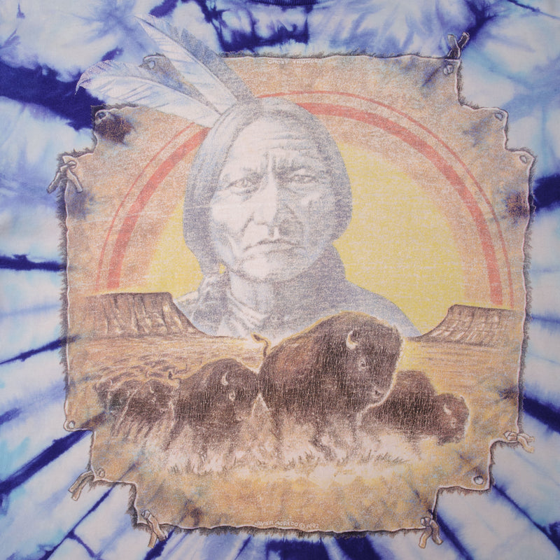 Vintage Tie Dye American Indian Javier Agredo Tee Shirt 1992 Size XL Made In USA With Single Stitch Sleeves