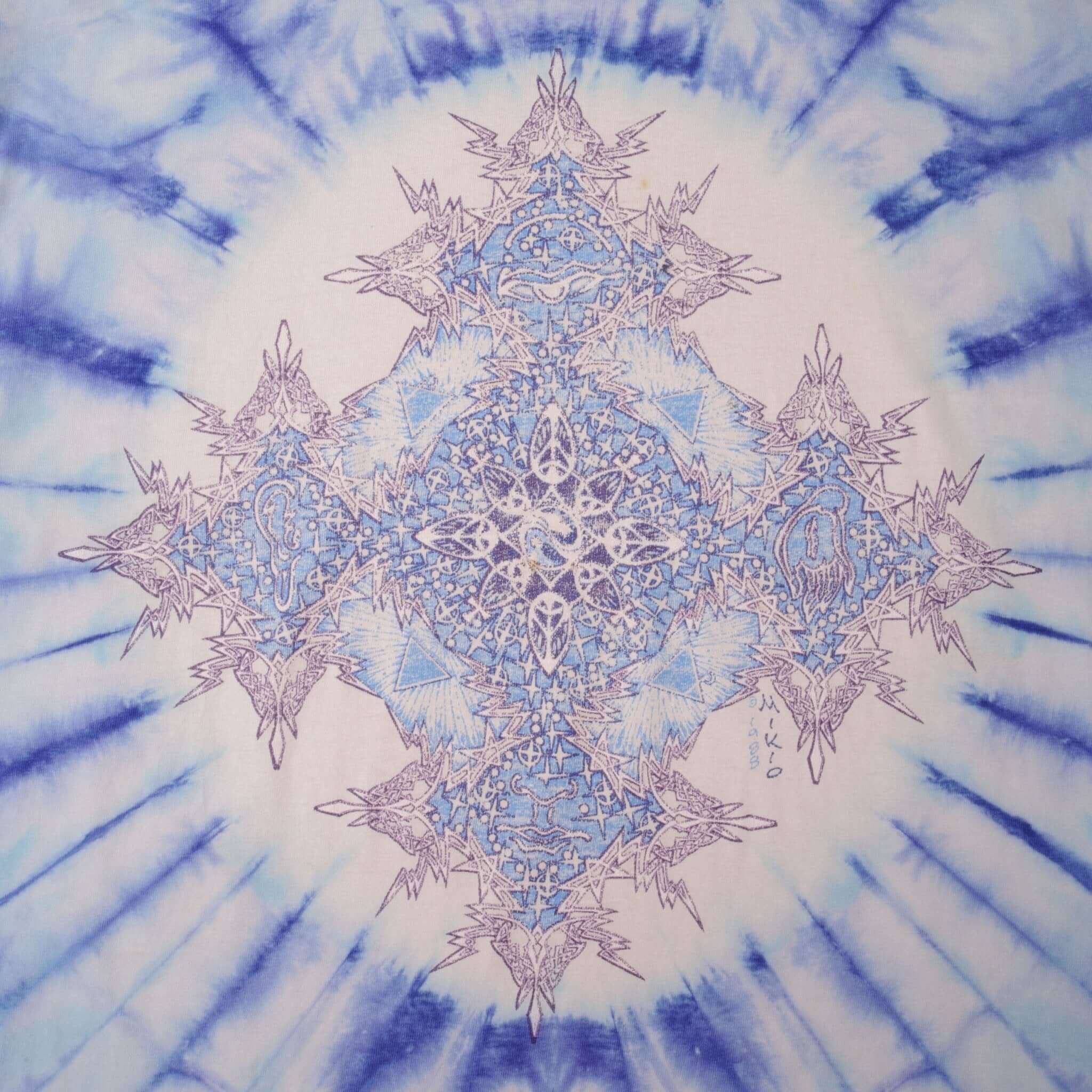 Vintage Tie Dye American Indian Javier Agredo Tee Shirt 1992 Size XL Made In USA With Single Stitch Sleeves