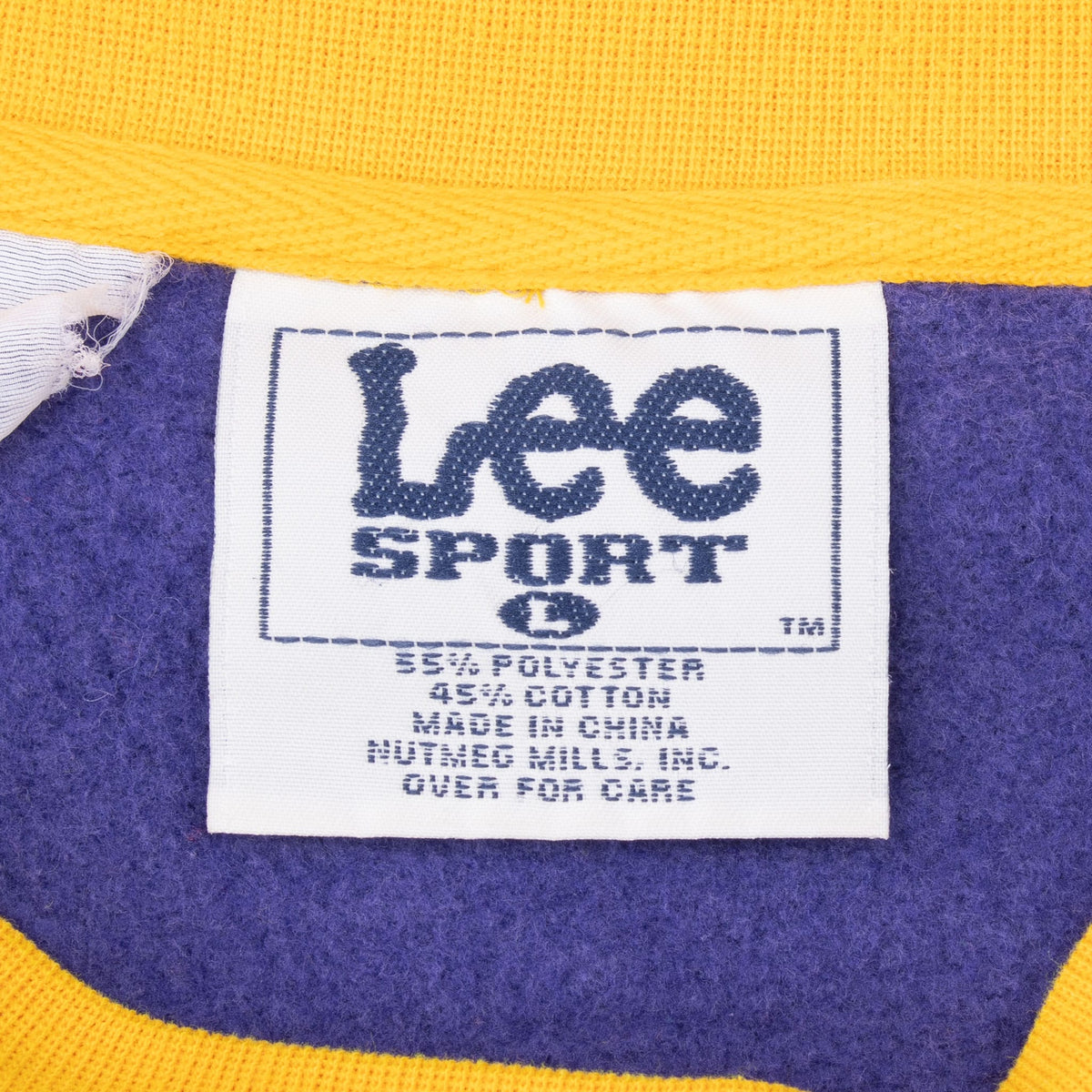 Lee Sport neck label inside the purple and gold Minnesota Vikings sweatshirt