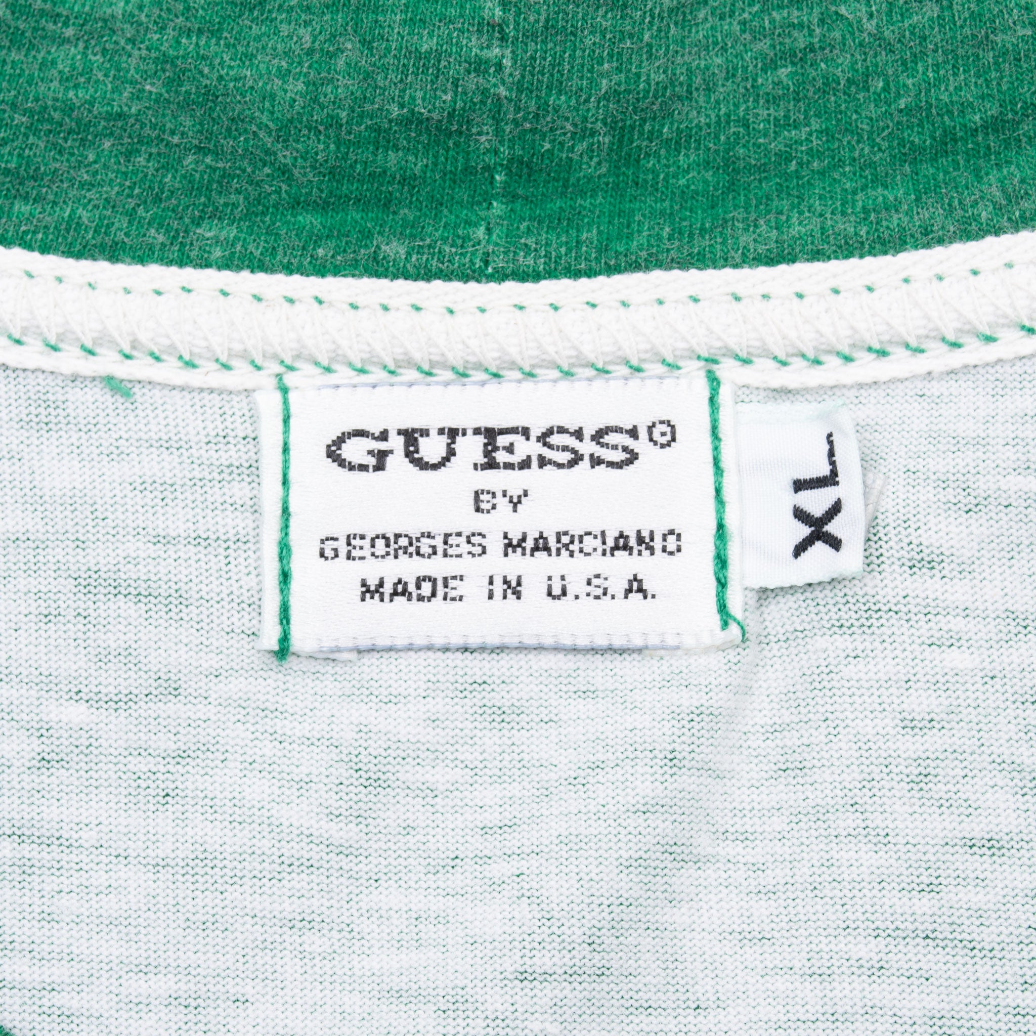 Vintage Guess Yacht Club Usa Green Striped Tee Shirt 1990S Size XL Made In Usa