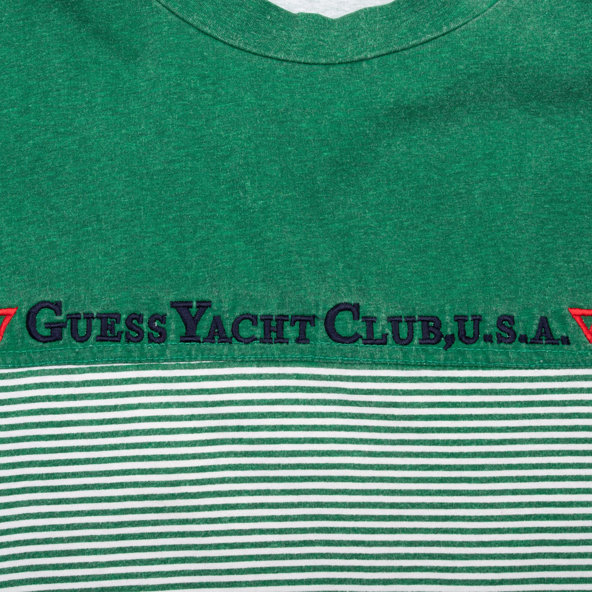 Vintage Guess Yacht Club Usa Green Striped Tee Shirt 1990S Size XL Made In Usa