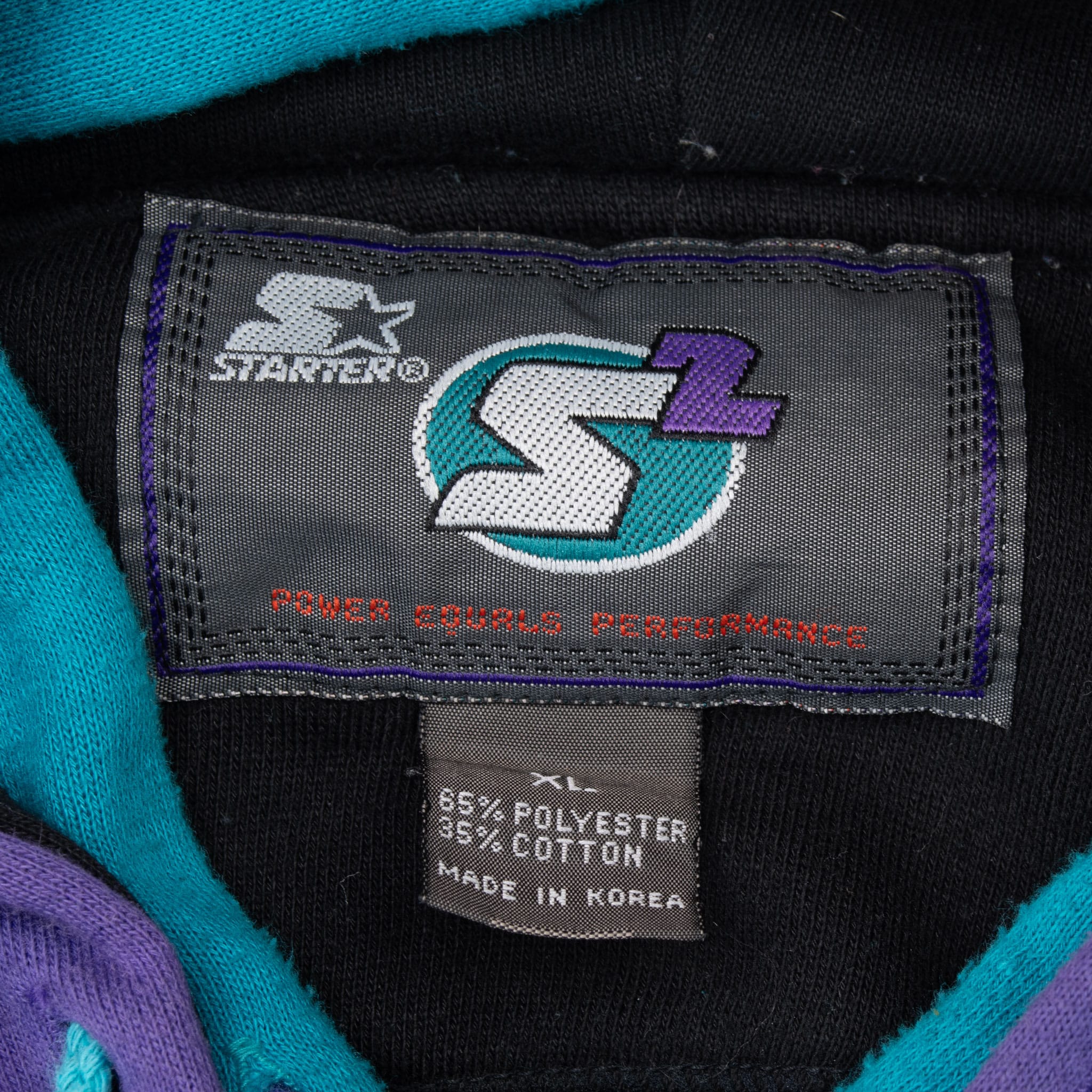 VINTAGE STARTER BLACK TEAL PURPLE DOUBLE HOODIE SWEATSHIRT 1990S SIZE XL