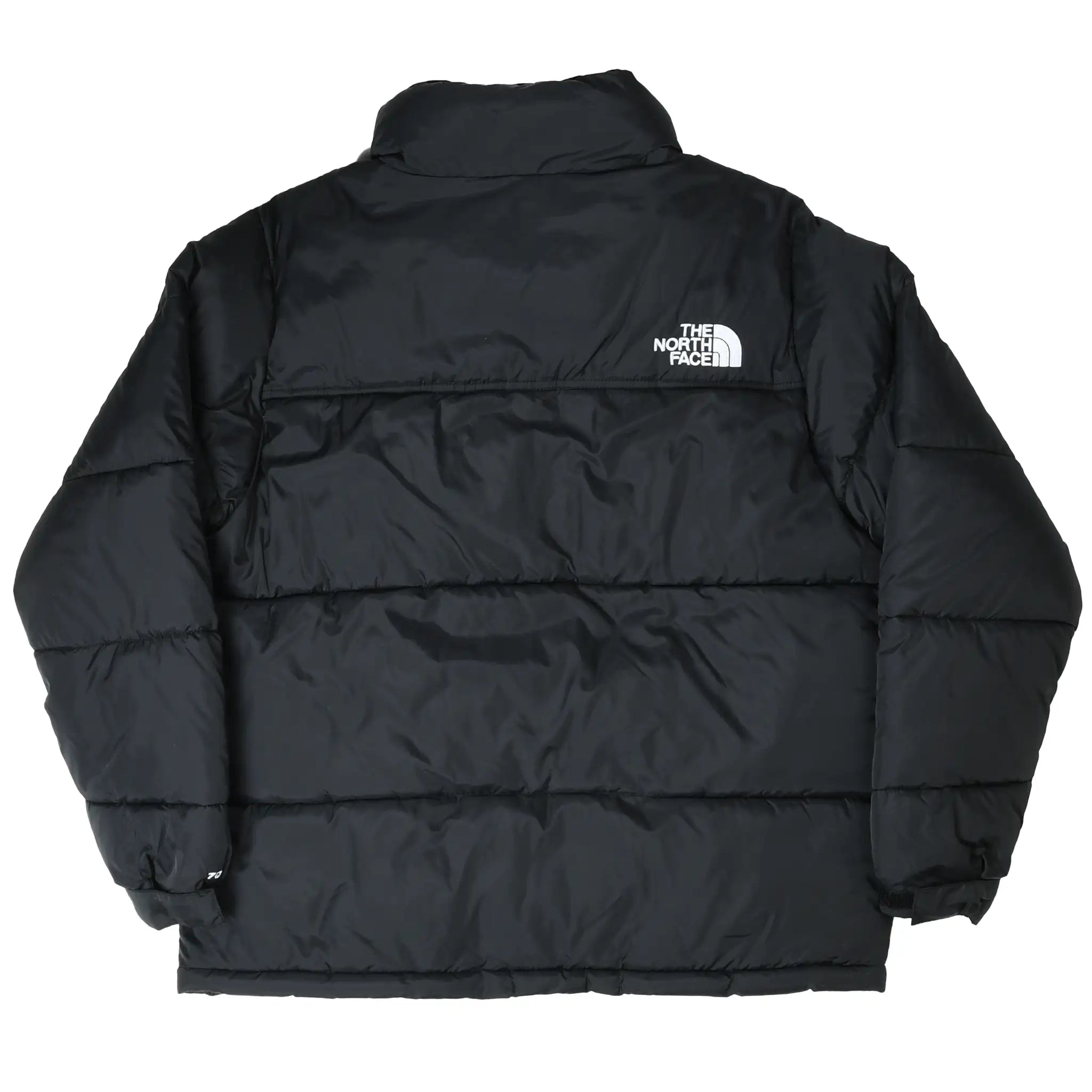 Back of black The North Face 1996 Retro Nuptse down jacket with white shoulder logo