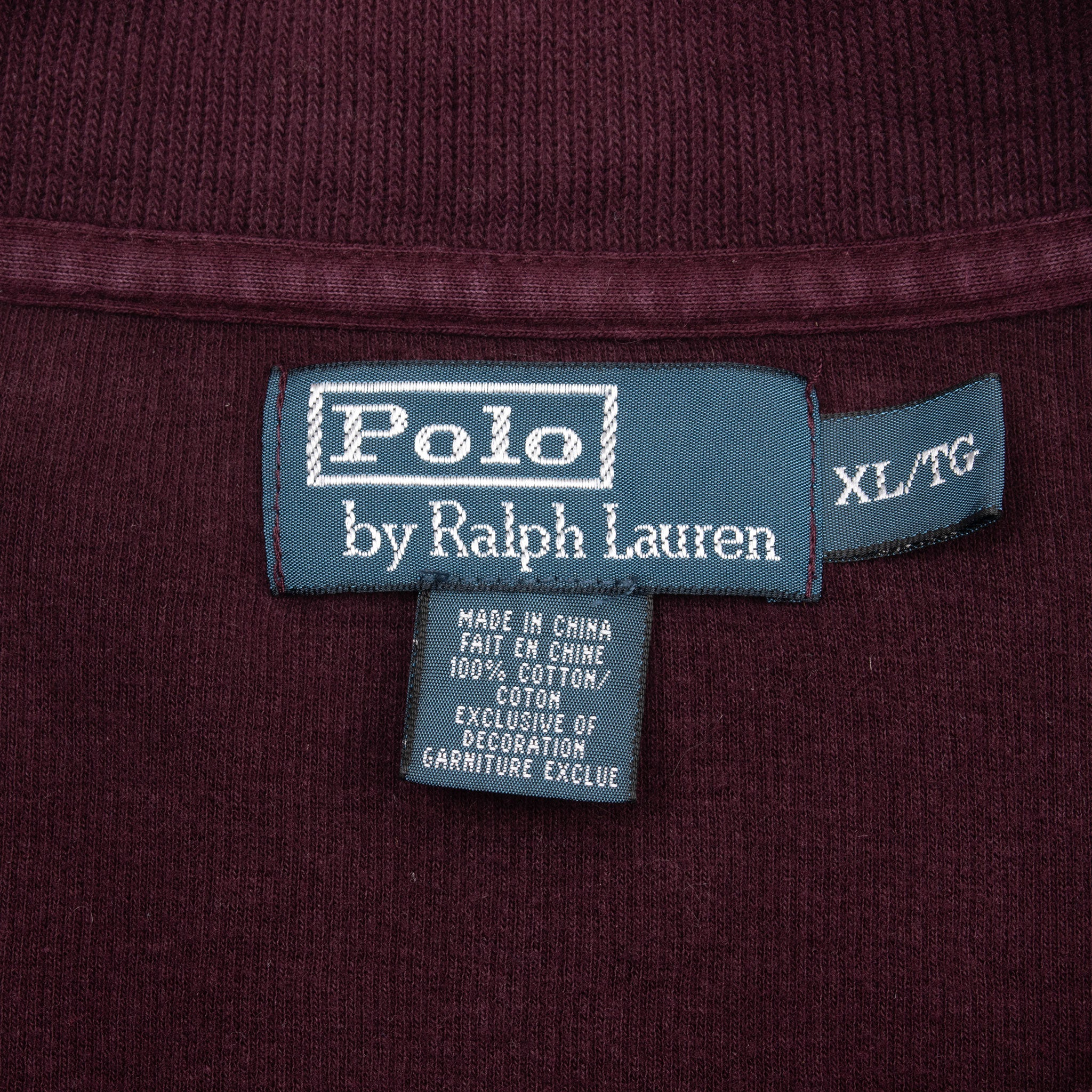 VINTAGE POLO RALPH LAUREN BURGUNDY QUARTER 1/4 ZIP SWEATER 1990S XL