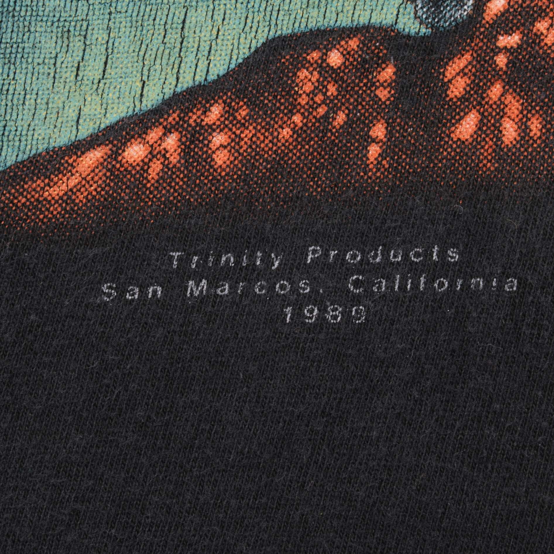 Vintage 3D Emblem American Indian Cropped Long Sleeve Tee Shirt 1989 Size Large Made In USA