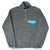 Full front view of Patagonia dark grey Snap-T Synchilla fleece with turquoise accents