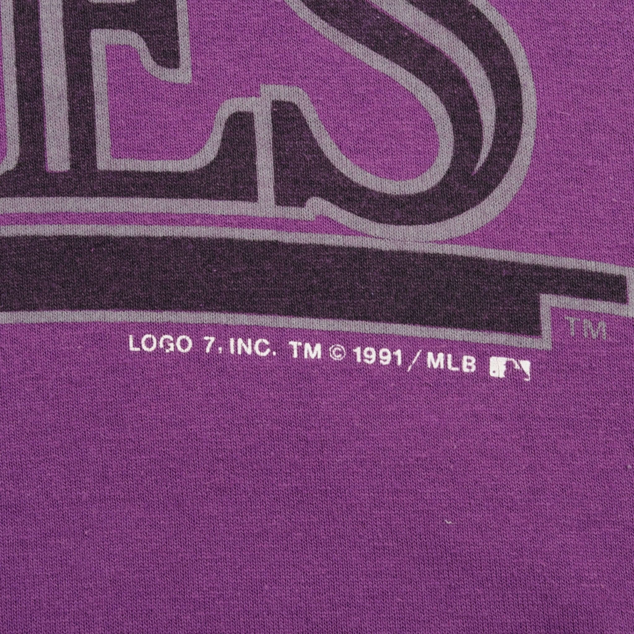 Vintage Purple MLB Colorado Rockies Tee Shirt 1991 Size Medium Made In USA With Single Stitch Sleeves