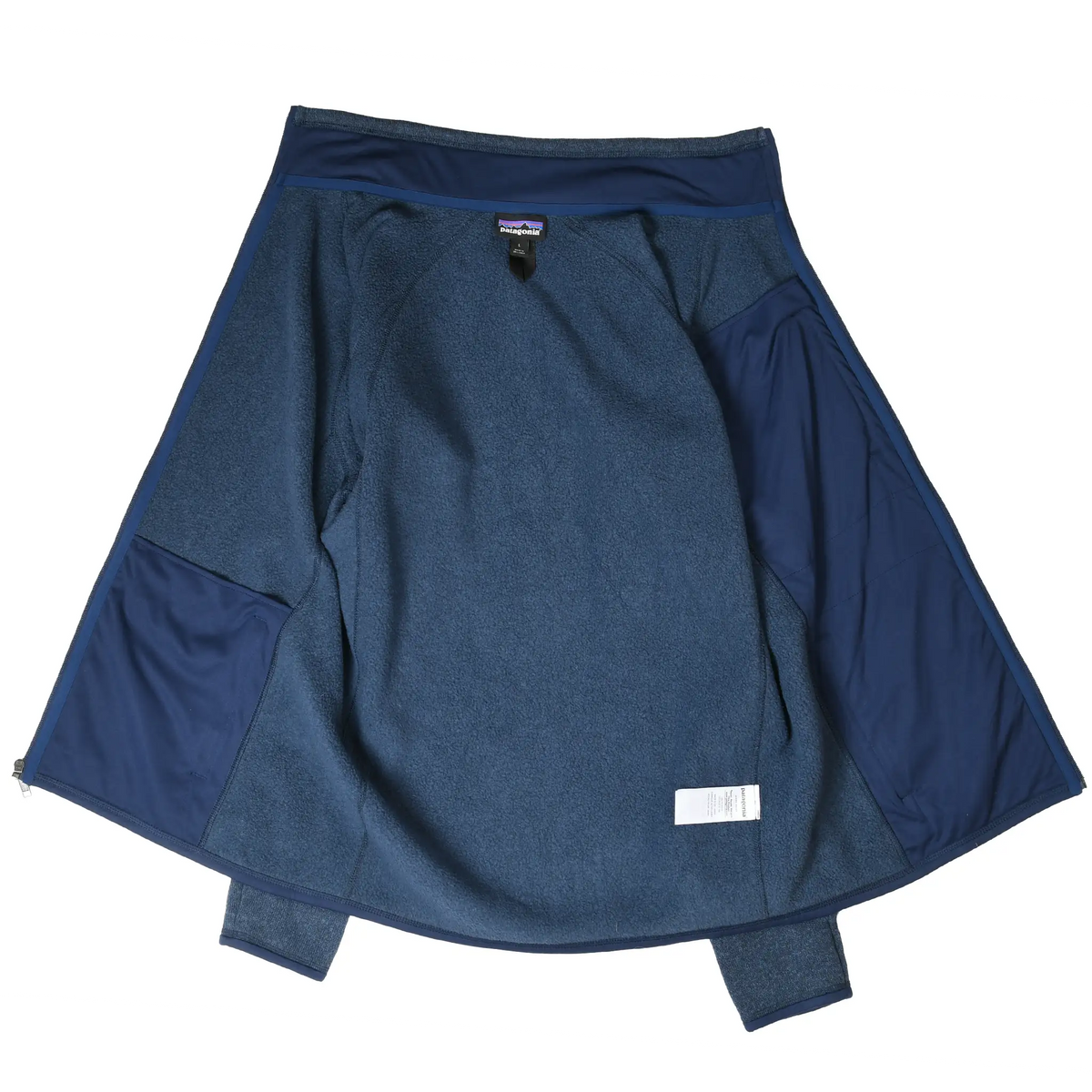 Open interior of blue Patagonia Better Sweater fleece jacket