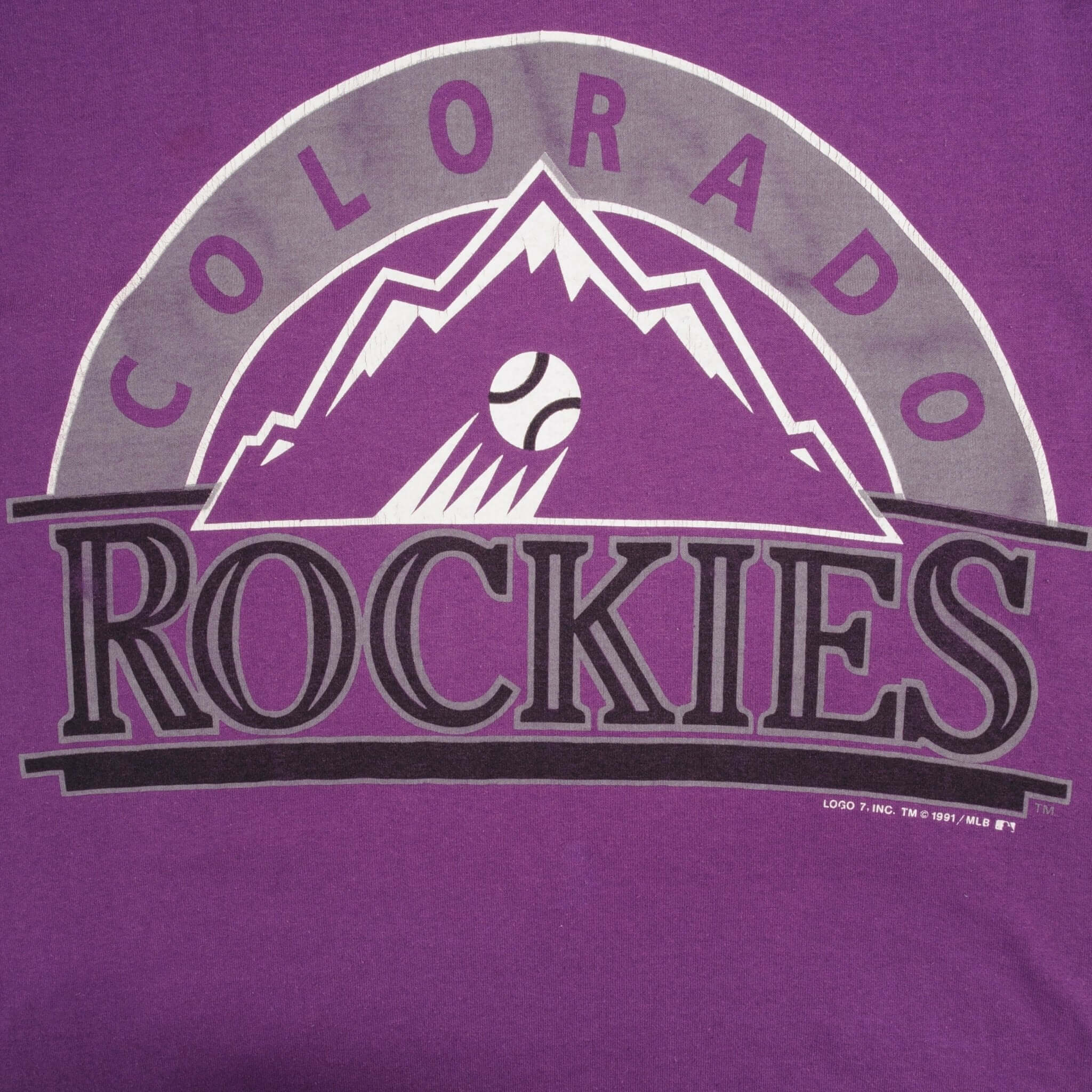 Vintage Purple MLB Colorado Rockies Tee Shirt 1991 Size Medium Made In USA With Single Stitch Sleeves