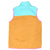Back of Patagonia Synchilla fleece vest in turquoise and tan with pink trim