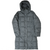 Full front view of gray Patagonia women's hooded down parka