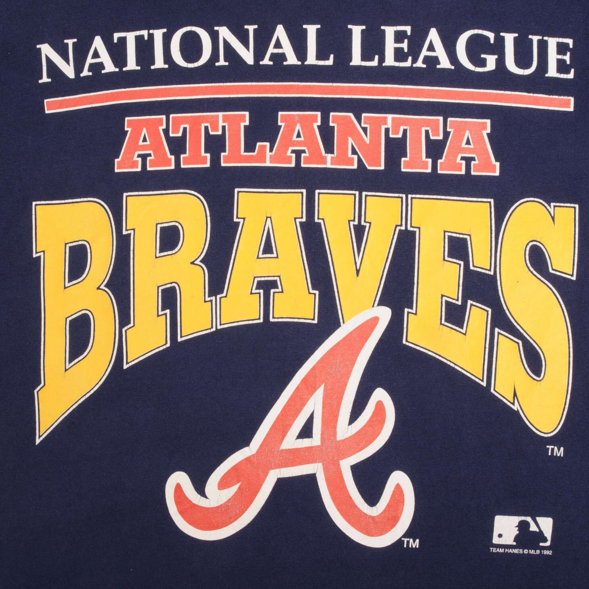 Vintage Mlb Atlanta Braves 1992 Hanes Tee Shirt Size Large Made In USA With Single Stitch Sleeves