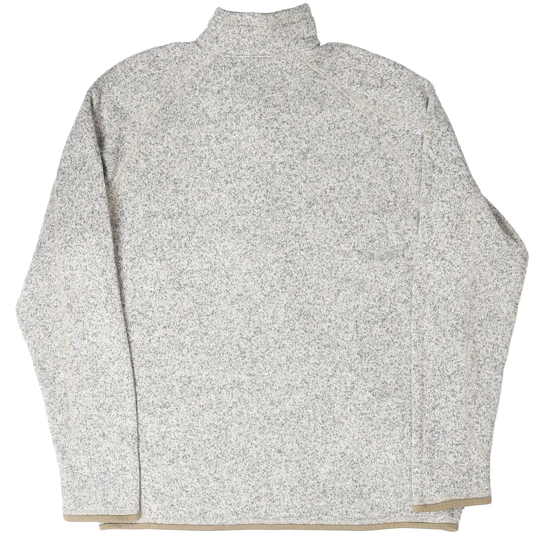 Back of beige Patagonia Better Sweater fleece pullover with stand collar