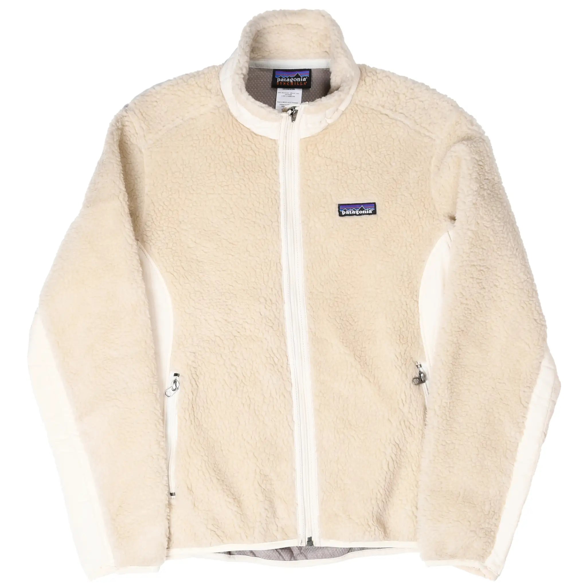 Full front view of beige Patagonia Retro-X women's fleece jacket