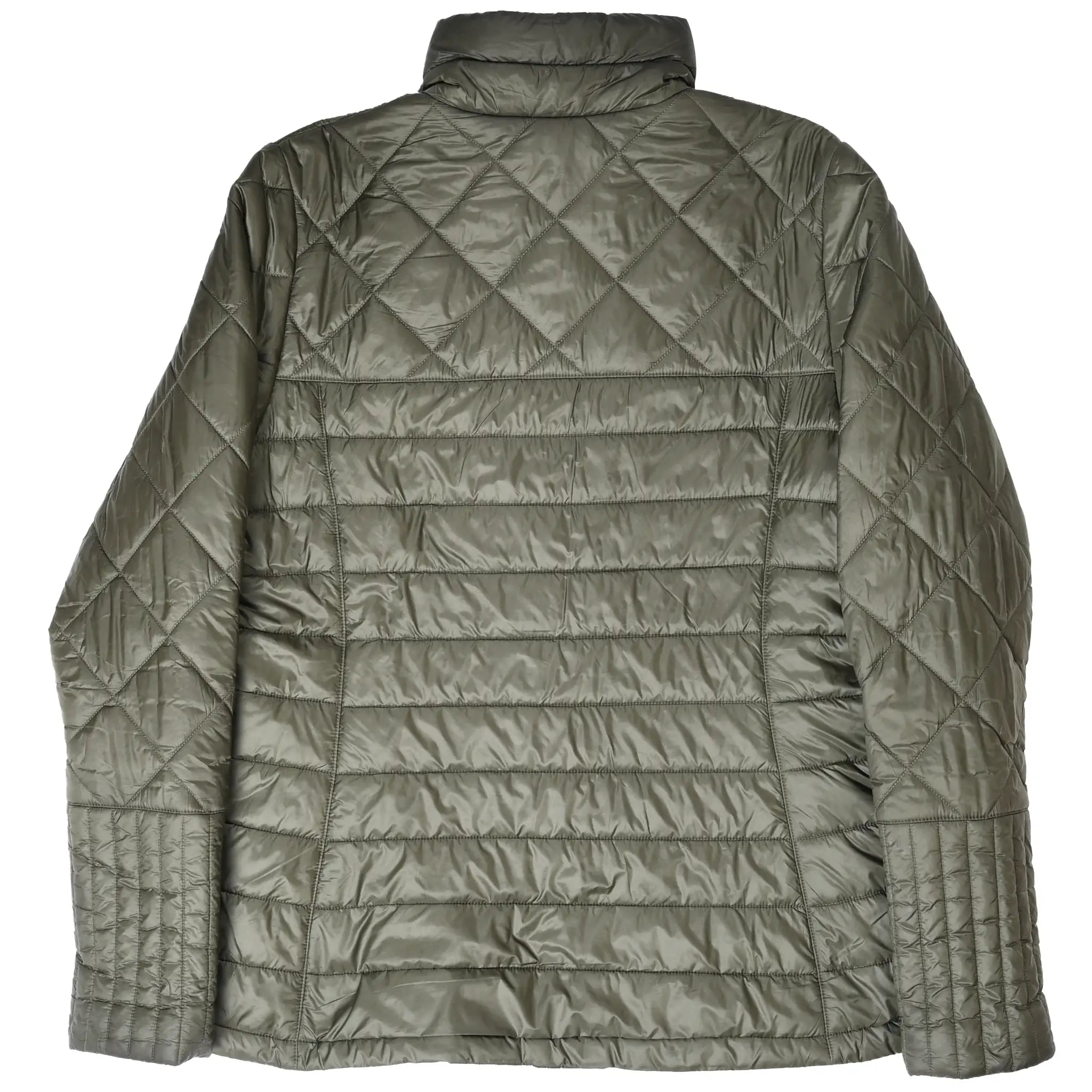 Back of women's Patagonia Radalie green quilted puffer jacket