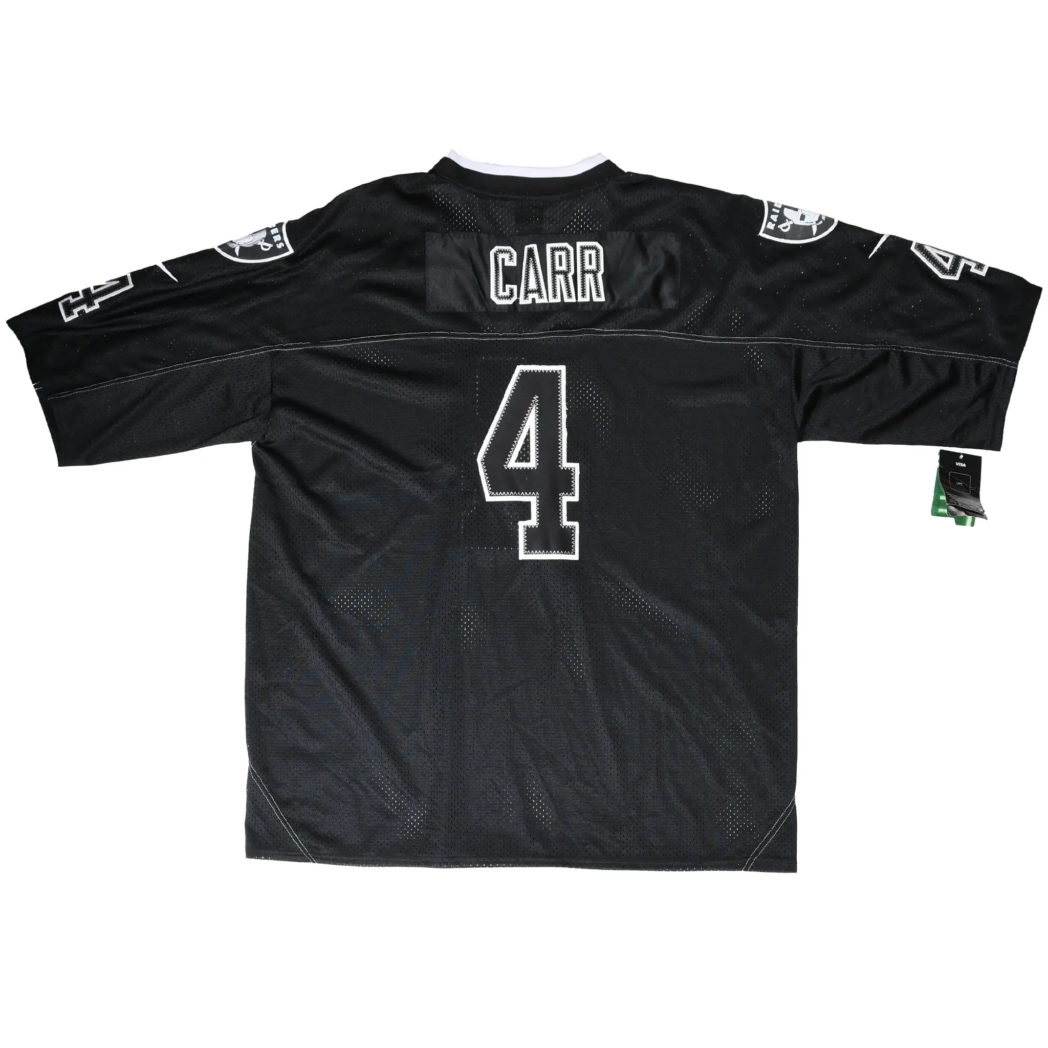 Back of black Nike Oakland Raiders jersey with Carr name and number 4