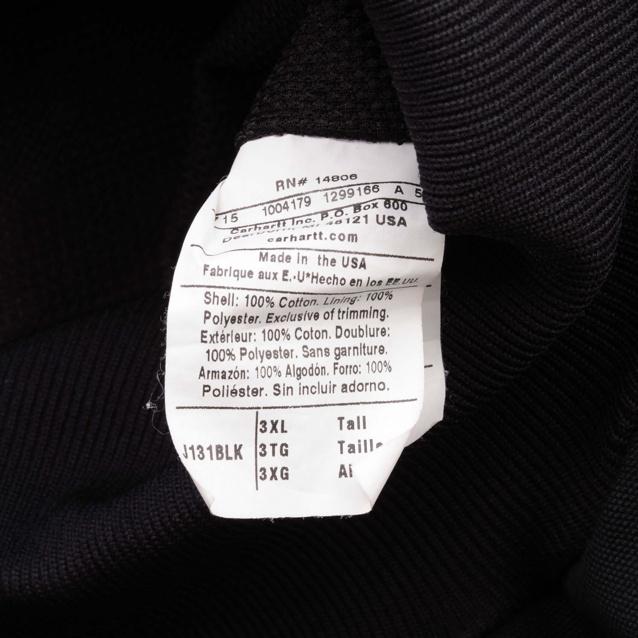 Vintage Carhartt Black Hooded Active Jacket J131BLK Size 3XL Made In Usa