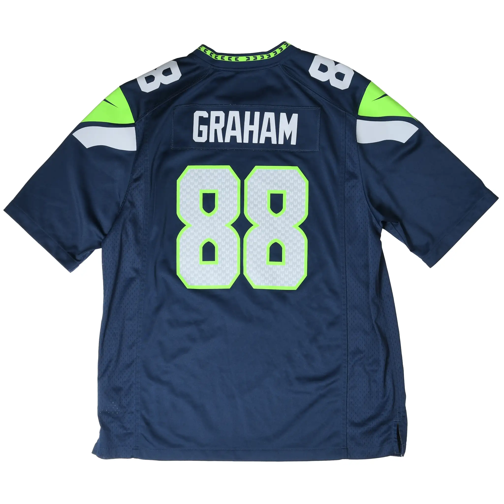 Back of navy Seattle Seahawks jersey with Graham name and number 88