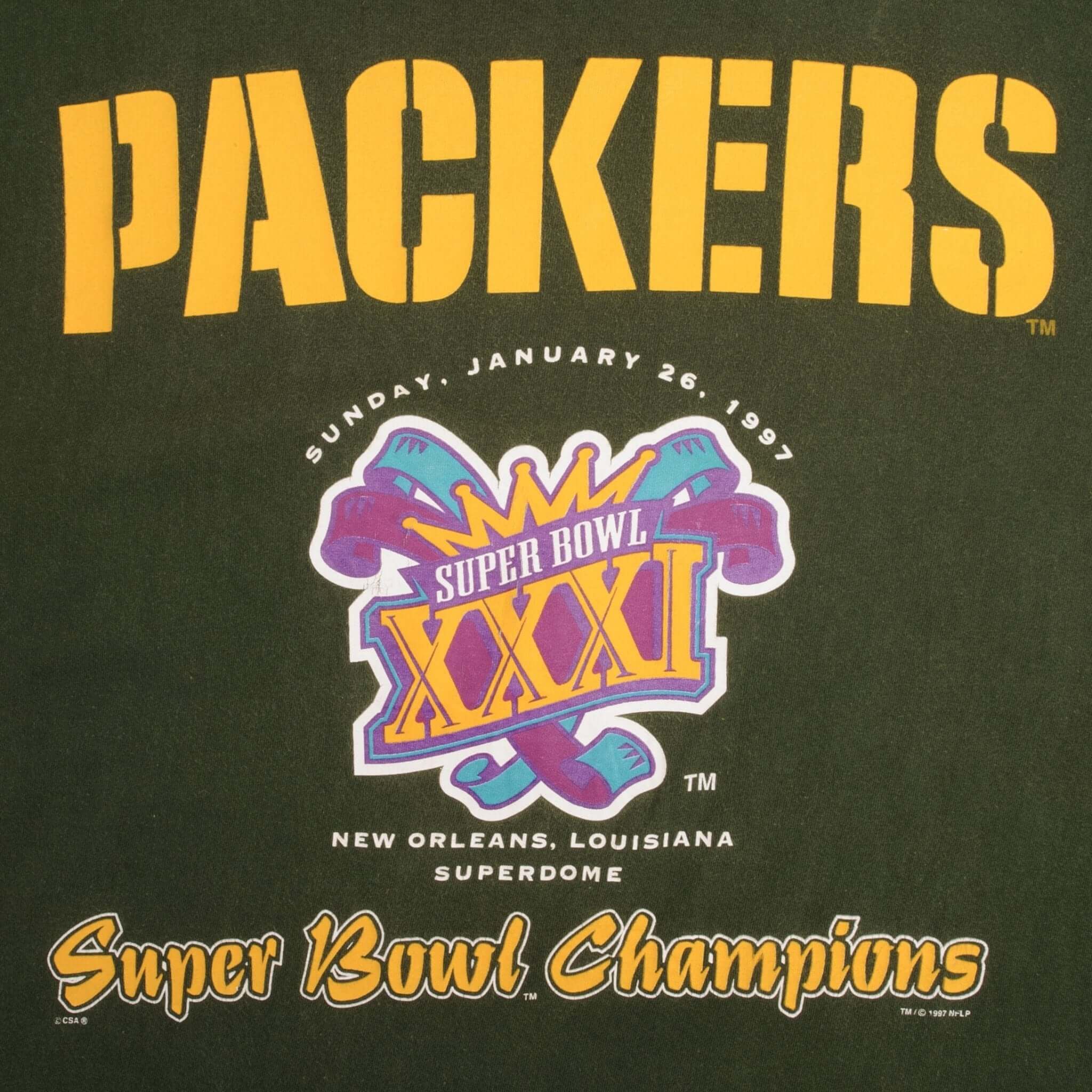 Vintage NFL Green Bay Packers Super Bowl Champions 1997 Tee Shirt Size Large