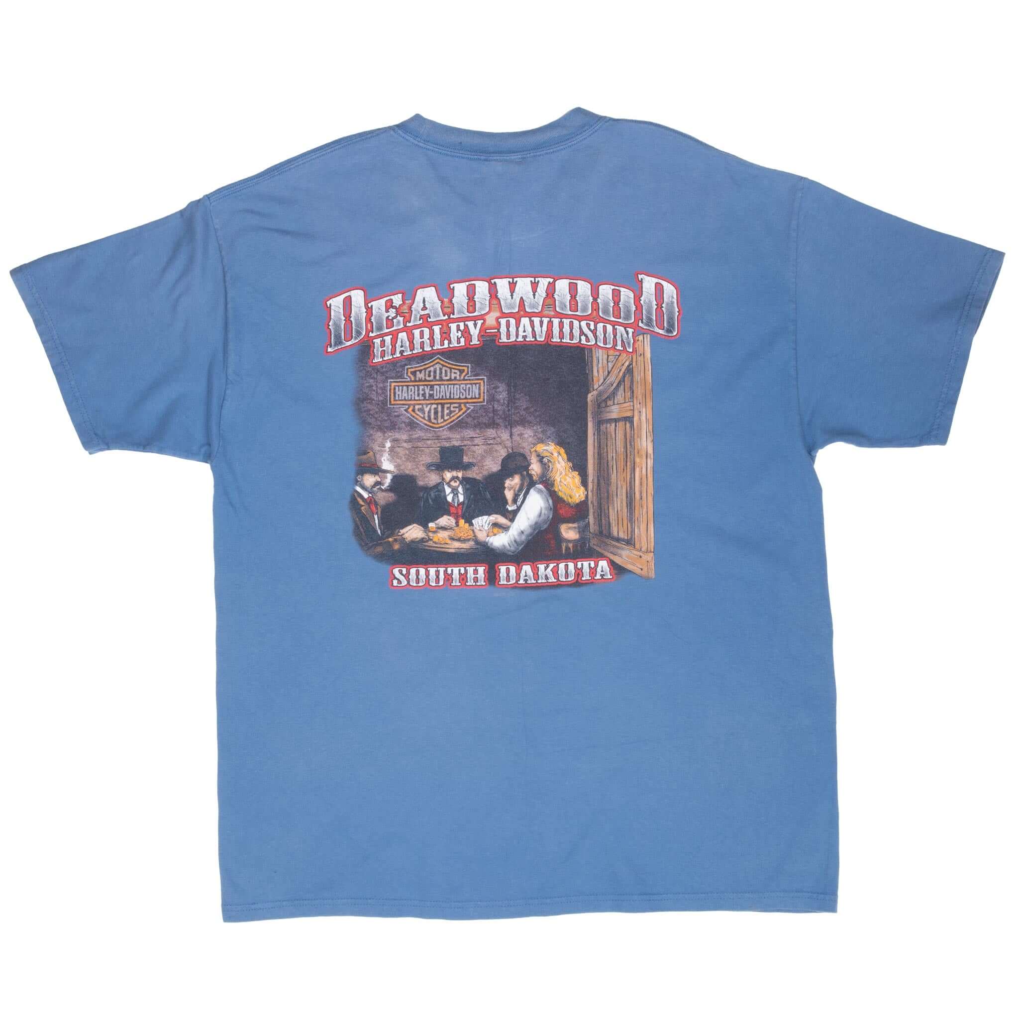 Vintage Harley Davidson Deadwood North Dakota Blue Tee Shirt 2008 Size XL