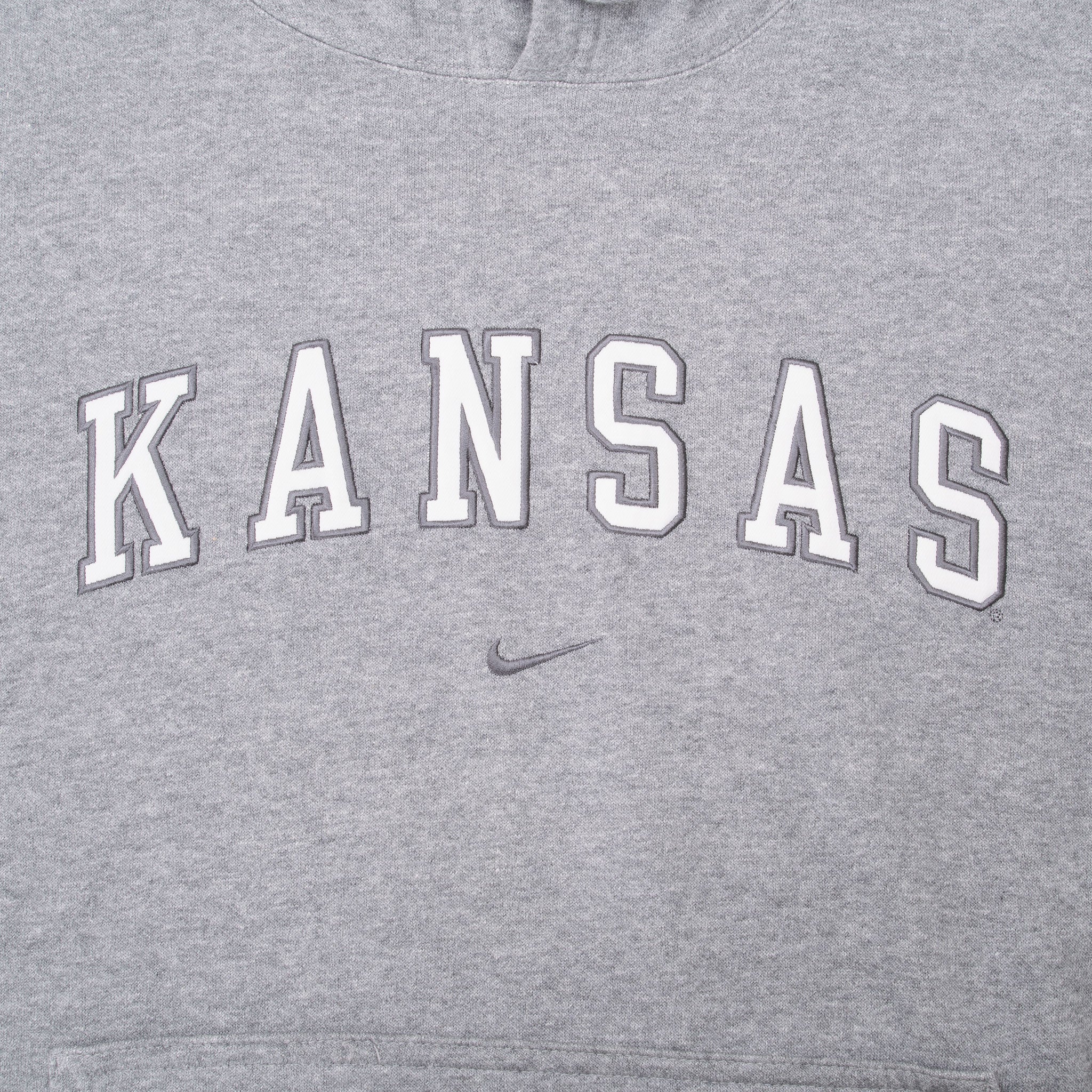 Vintage Nike Kansas Center Swoosh Grey Hoodie Sweatshirt 1990S Size XL